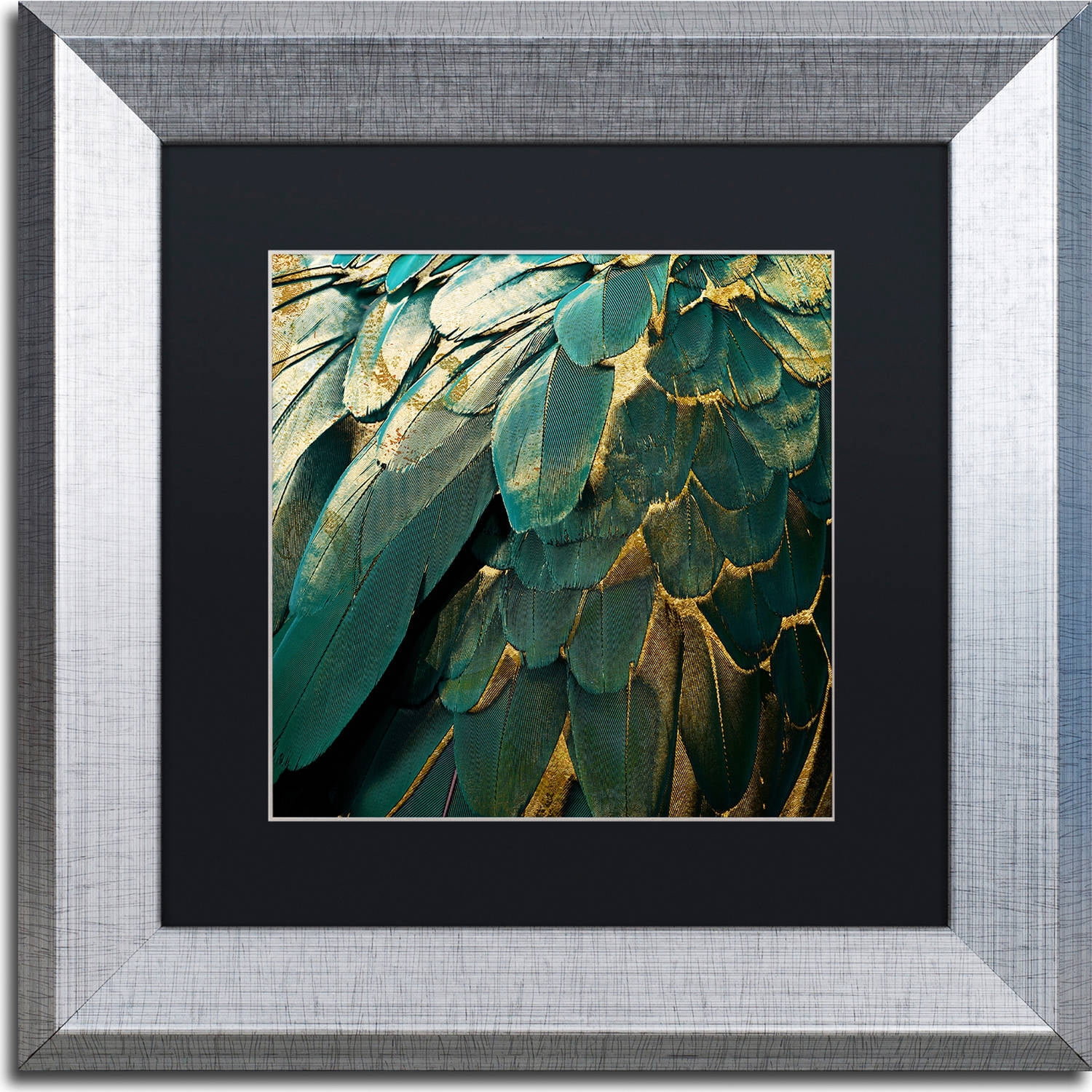 Trademark Fine Art "Feather Glitter" Canvas Art by Color Bakery, Black Matte, Silver Frame