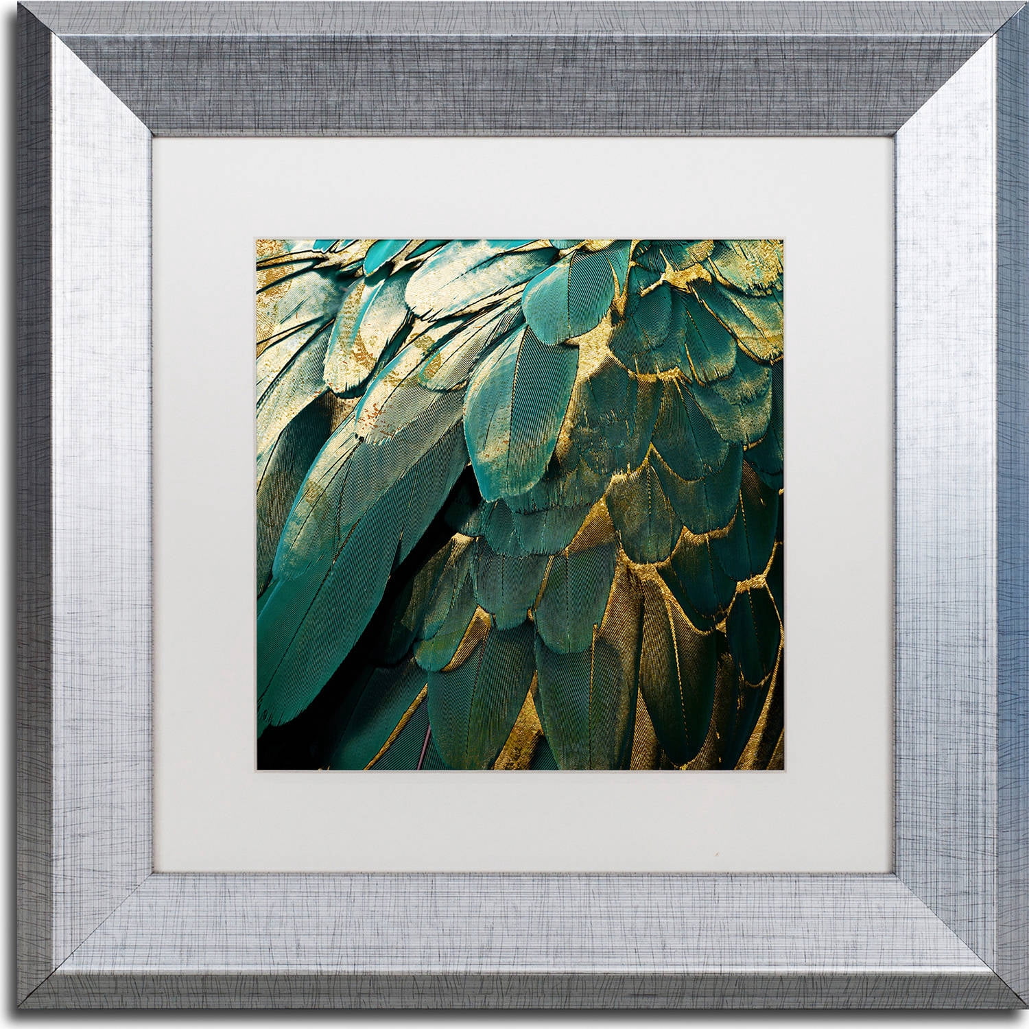 Trademark Fine Art "Feather Glitter" Canvas Art by Color Bakery, White Matte, Silver Frame
