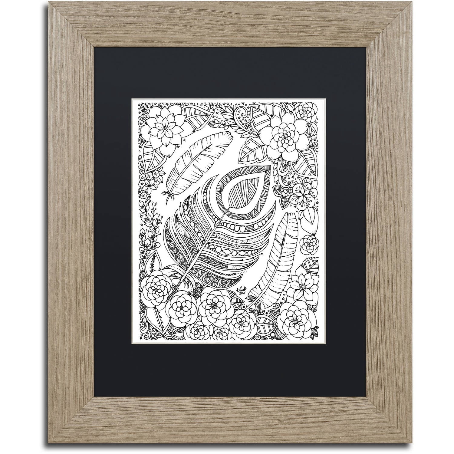 Trademark Fine Art 'Feathers' Canvas Art by KCDoodleArt Black Matte, Birch Frame