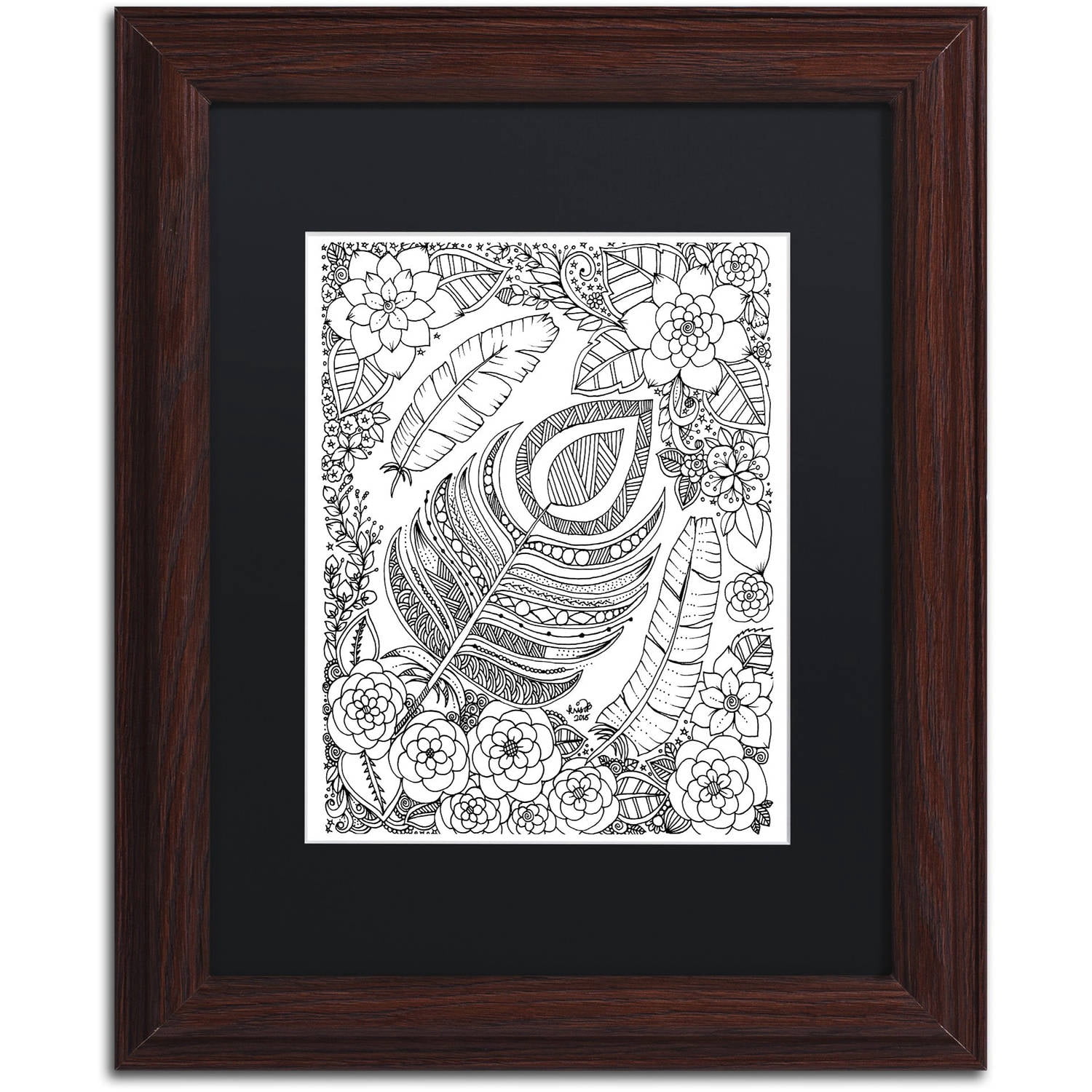 Trademark Fine Art "Feathers" Canvas Art by KCDoodleArt Black Matte, Wood Frame