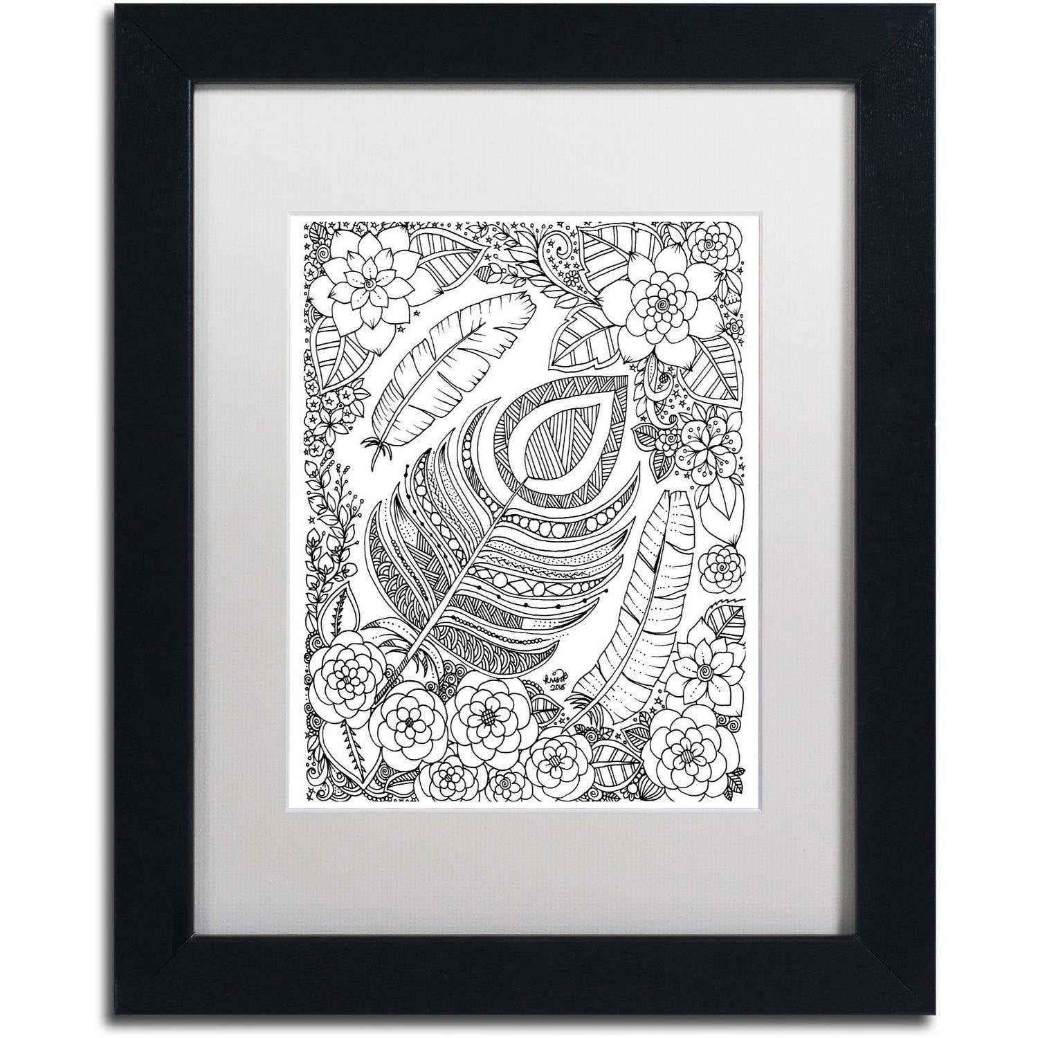 Trademark Fine Art "Feathers" Canvas Art by KCDoodleArt White Matte, Black Frame
