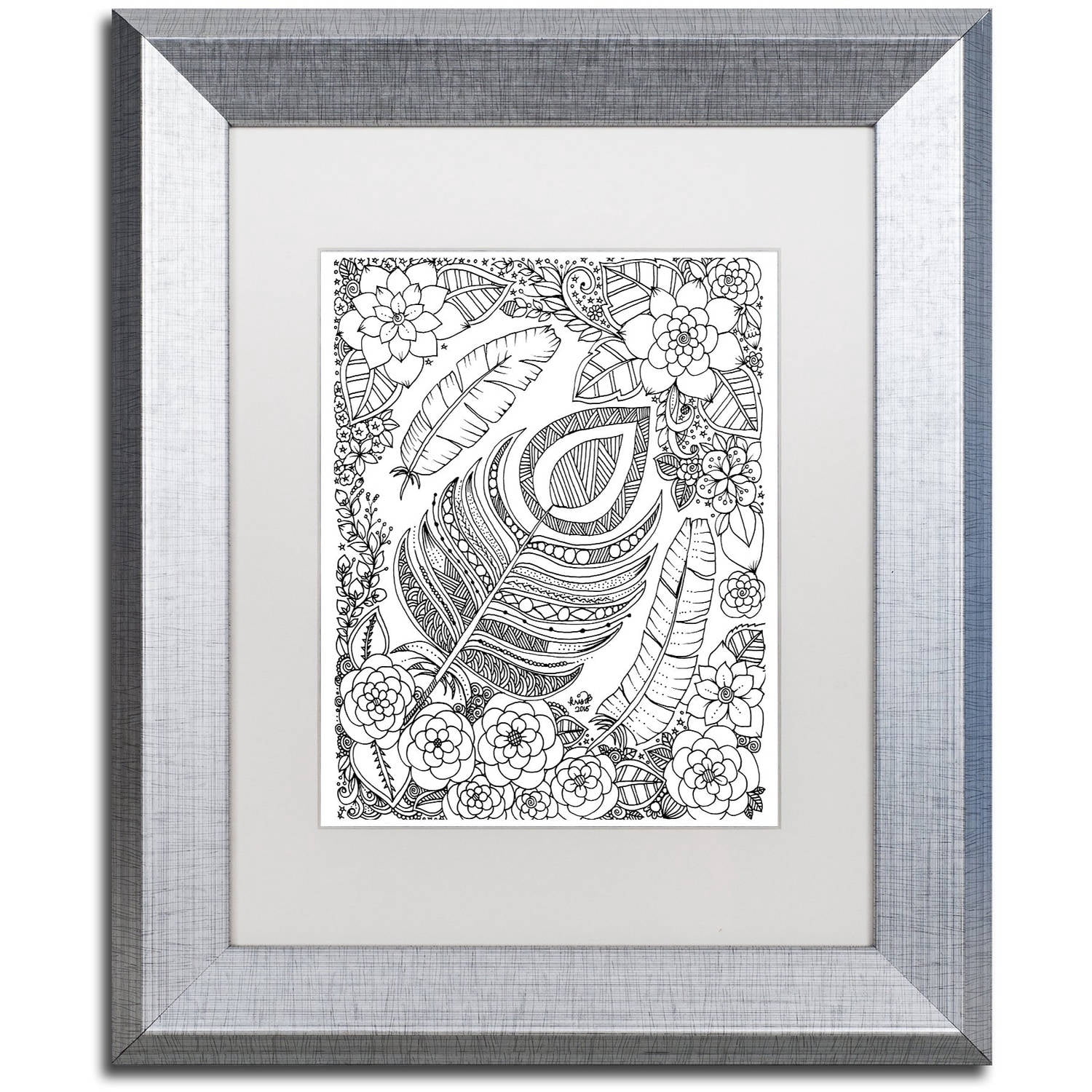 Trademark Fine Art "Feathers" Canvas Art by KCDoodleArt White Matte, Silver Frame