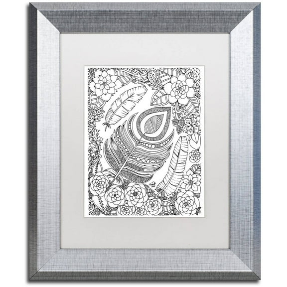 Trademark Fine Art "Feathers" Canvas Art by KCDoodleArt White Matte, Silver Frame
