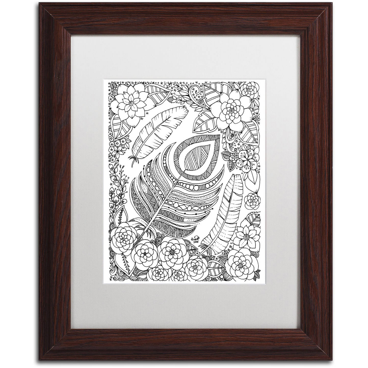 Trademark Fine Art "Feathers" Canvas Art by KCDoodleArt White Matte, Wood Frame