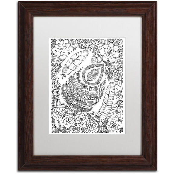 Trademark Fine Art "Feathers" Canvas Art by KCDoodleArt White Matte, Wood Frame