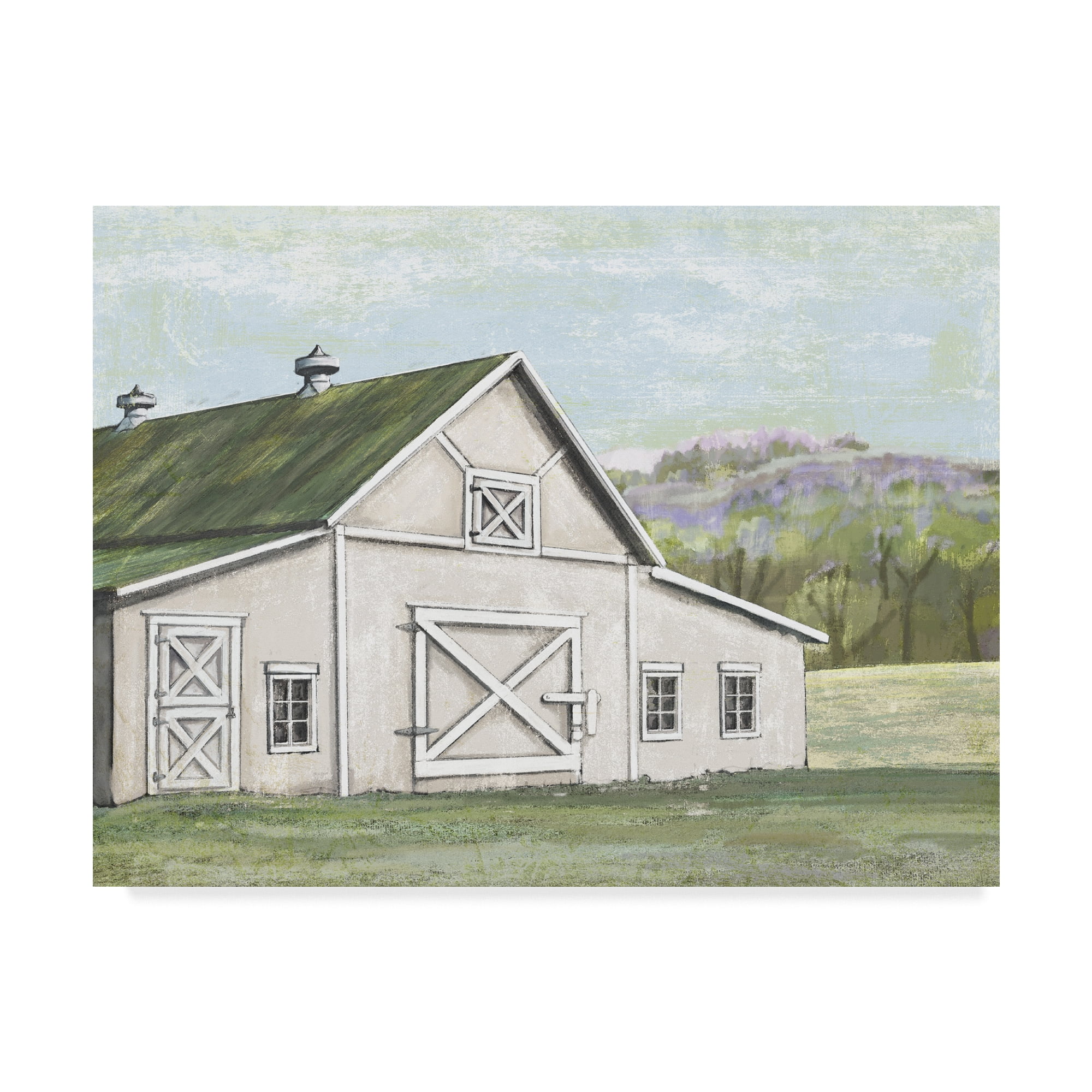 White Barn Landscape Framed Canvas Art Print