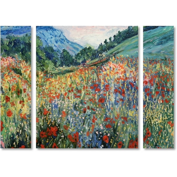 Trademark Fine Art "Field of Wild Flowers" Canvas Art by Masters Fine Art Three Panel Set
