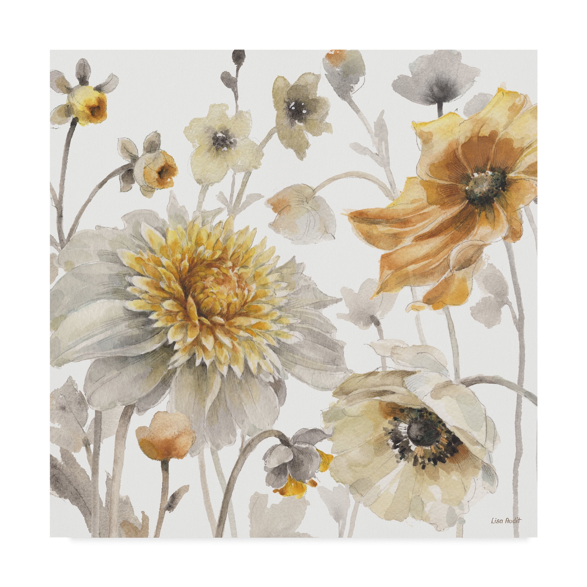 Fields of Gold II Yellow and Gray Floral Canvas Art