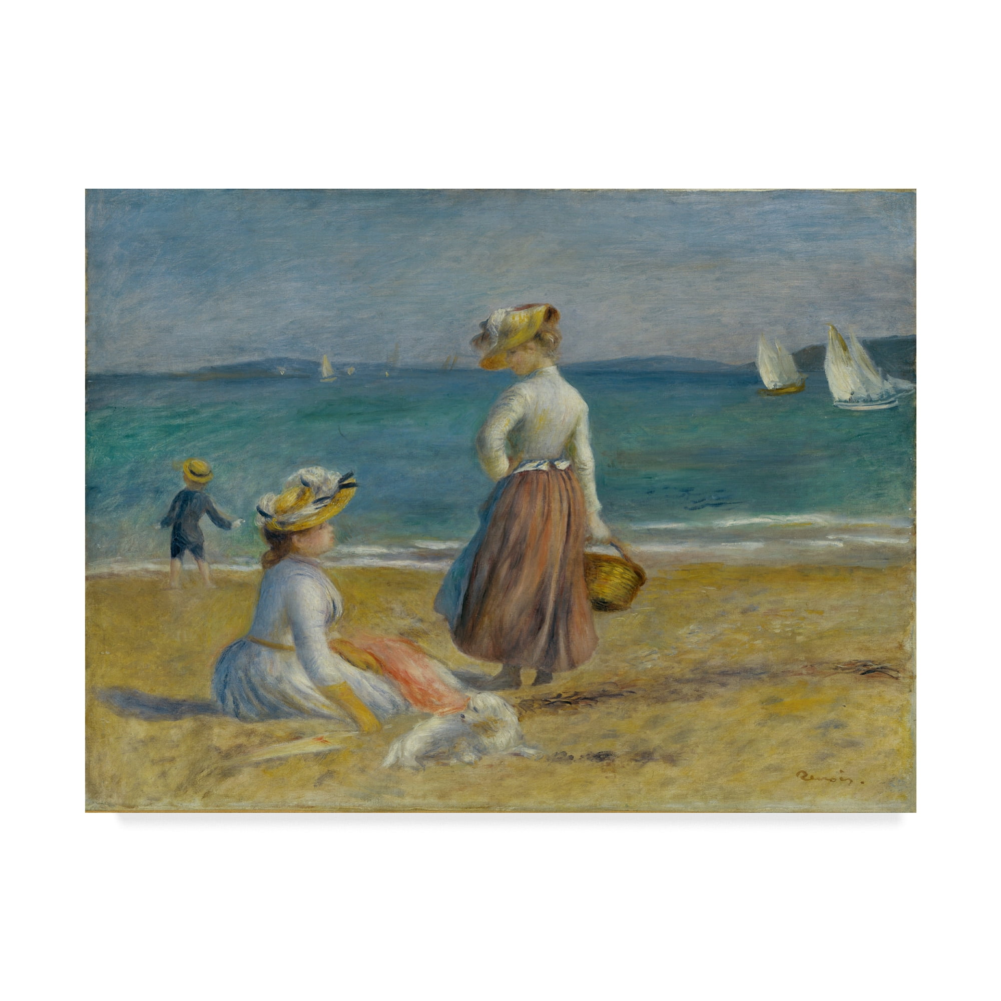 Modern Framed Canvas Art in Beige and Blue, 14" x 19"