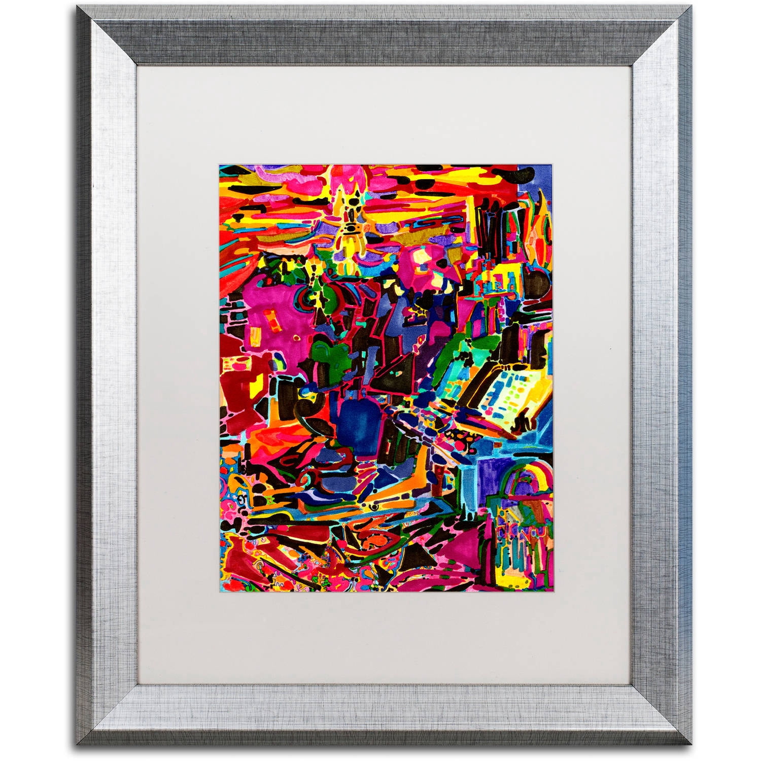Trademark Fine Art "Fire In The Arcade" Canvas Art by Josh Byer, White Matte, Silver Frame