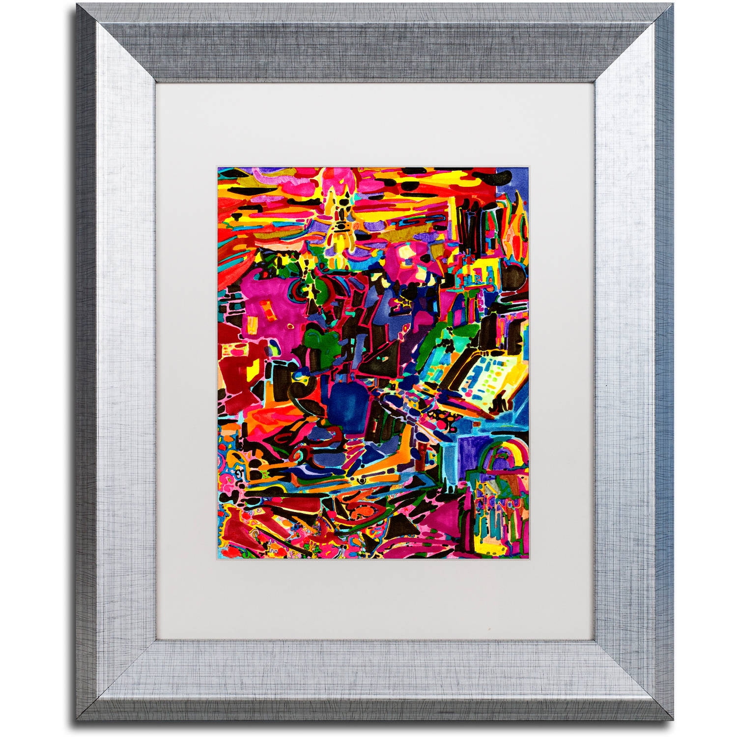Trademark Fine Art "Fire In The Arcade" Canvas Art by Josh Byer, White Matte, Silver Frame