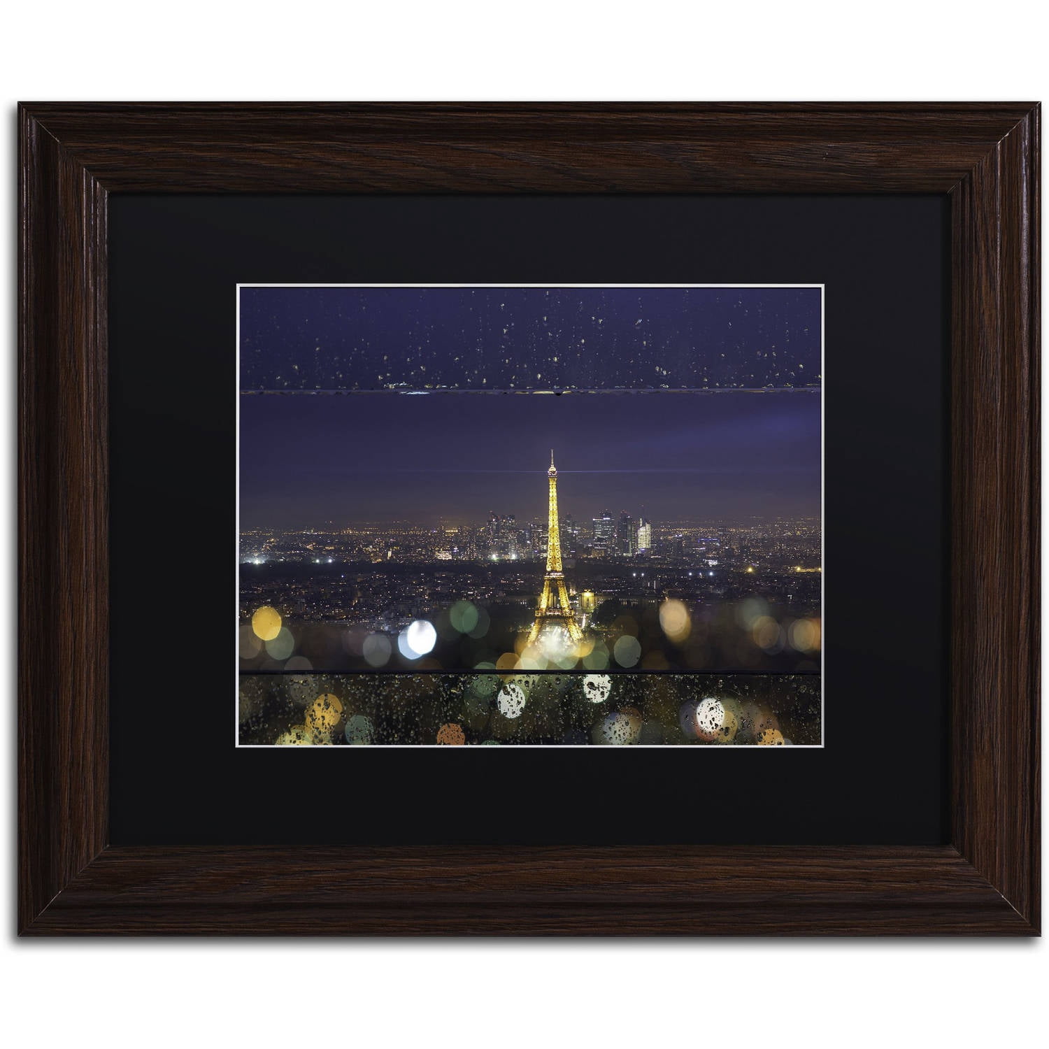 Trademark Fine Art "Fireworks of Rain in Paris" Canvas Art by Mathieu Rivrin, Black Matte, Wood Frame