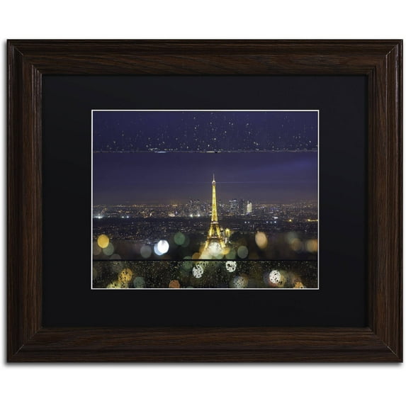 Trademark Fine Art "Fireworks of Rain in Paris" Canvas Art by Mathieu Rivrin, Black Matte, Wood Frame
