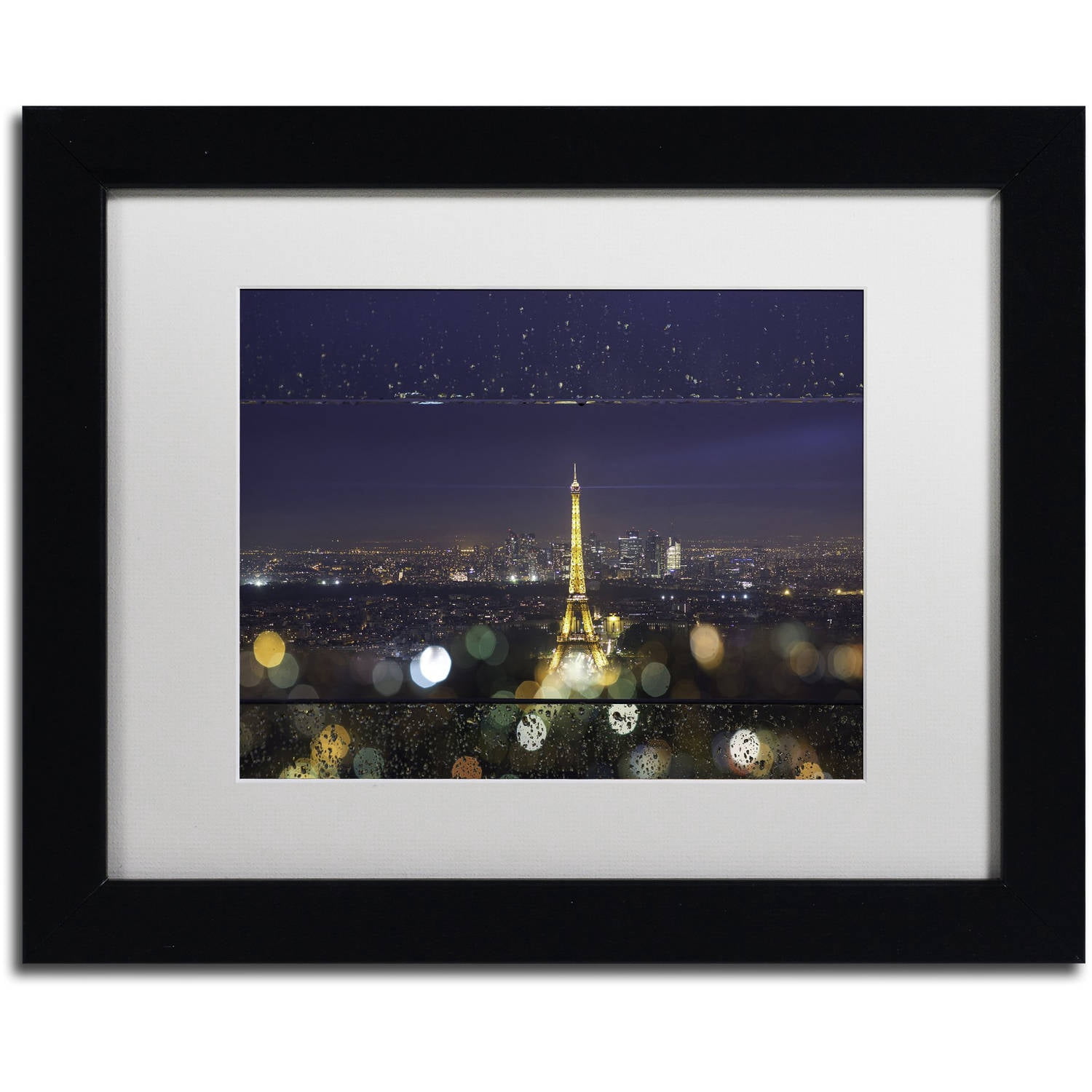Trademark Fine Art "Fireworks of Rain in Paris" Canvas Art by Mathieu Rivrin, White Matte, Black Frame