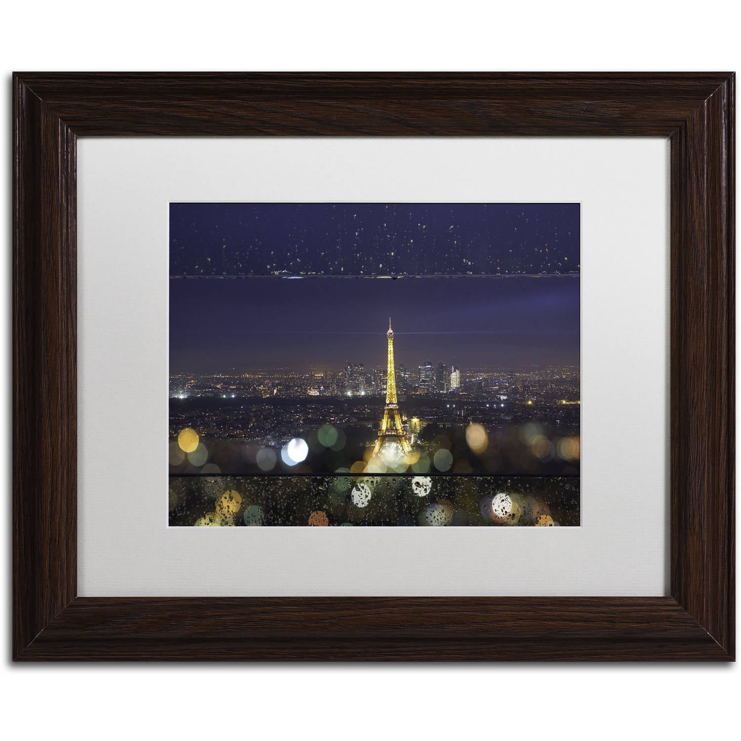 Trademark Fine Art "Fireworks of Rain in Paris" Canvas Art by Mathieu Rivrin, White Matte, Wood Frame