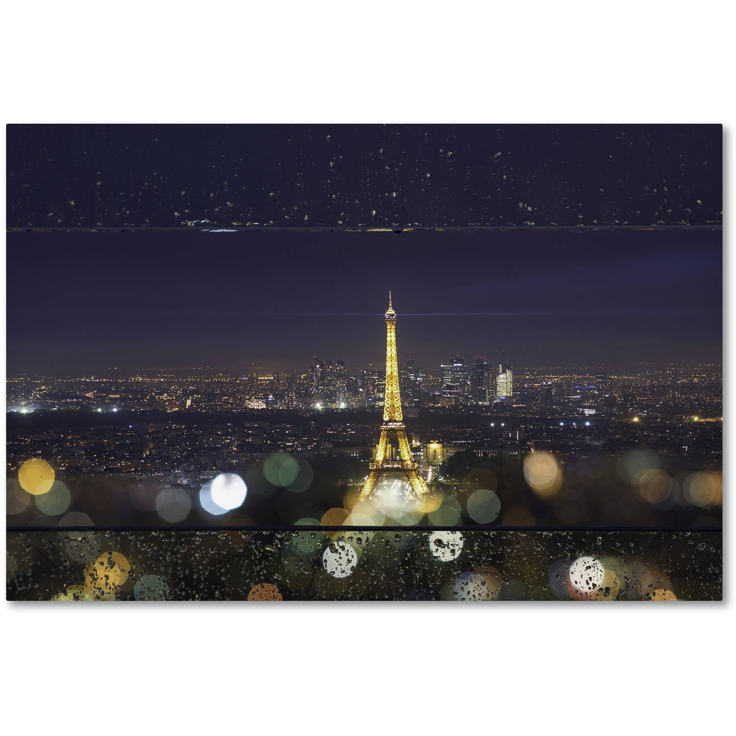 Illuminated Eiffel Tower Nightscape Canvas Art in Black and Gold