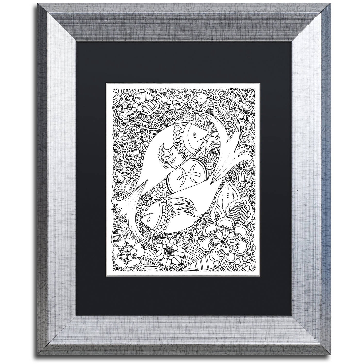 Trademark Fine Art "Fish" Canvas Art by KCDoodleArt Black Matte, Silver Frame