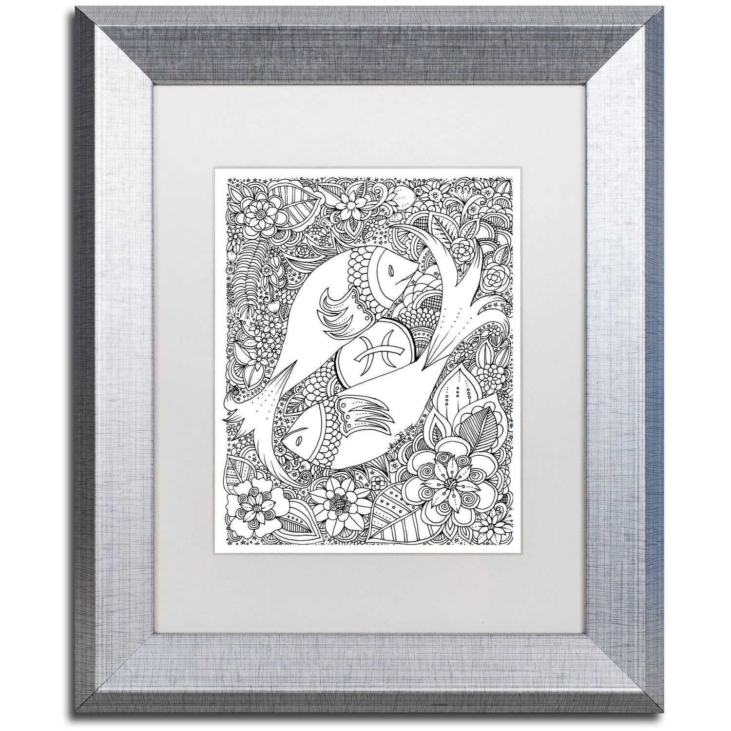 Trademark Fine Art 'Fish' Canvas Art by KCDoodleArt White Matte, Silver Frame