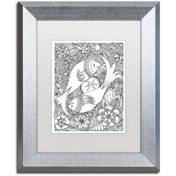 Trademark Fine Art 'Fish' Canvas Art by KCDoodleArt White Matte, Silver Frame
