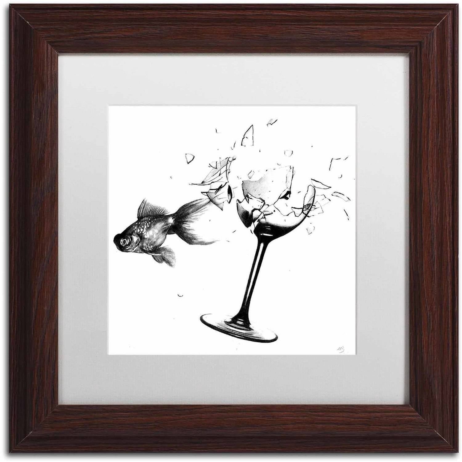 Trademark Fine Art 'Fish & Wine Glass' Canvas Art by Nick Bantock, White Matte, Wood Frame