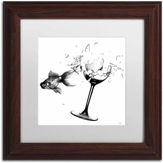 Trademark Fine Art 'Fish & Wine Glass' Canvas Art by Nick Bantock, White Matte, Wood Frame