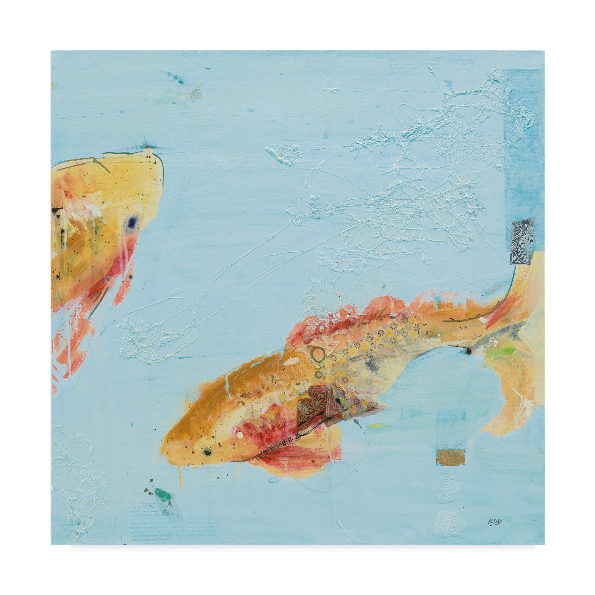 Aqua Blue and Goldfish Square Canvas Art, 35" x 35"