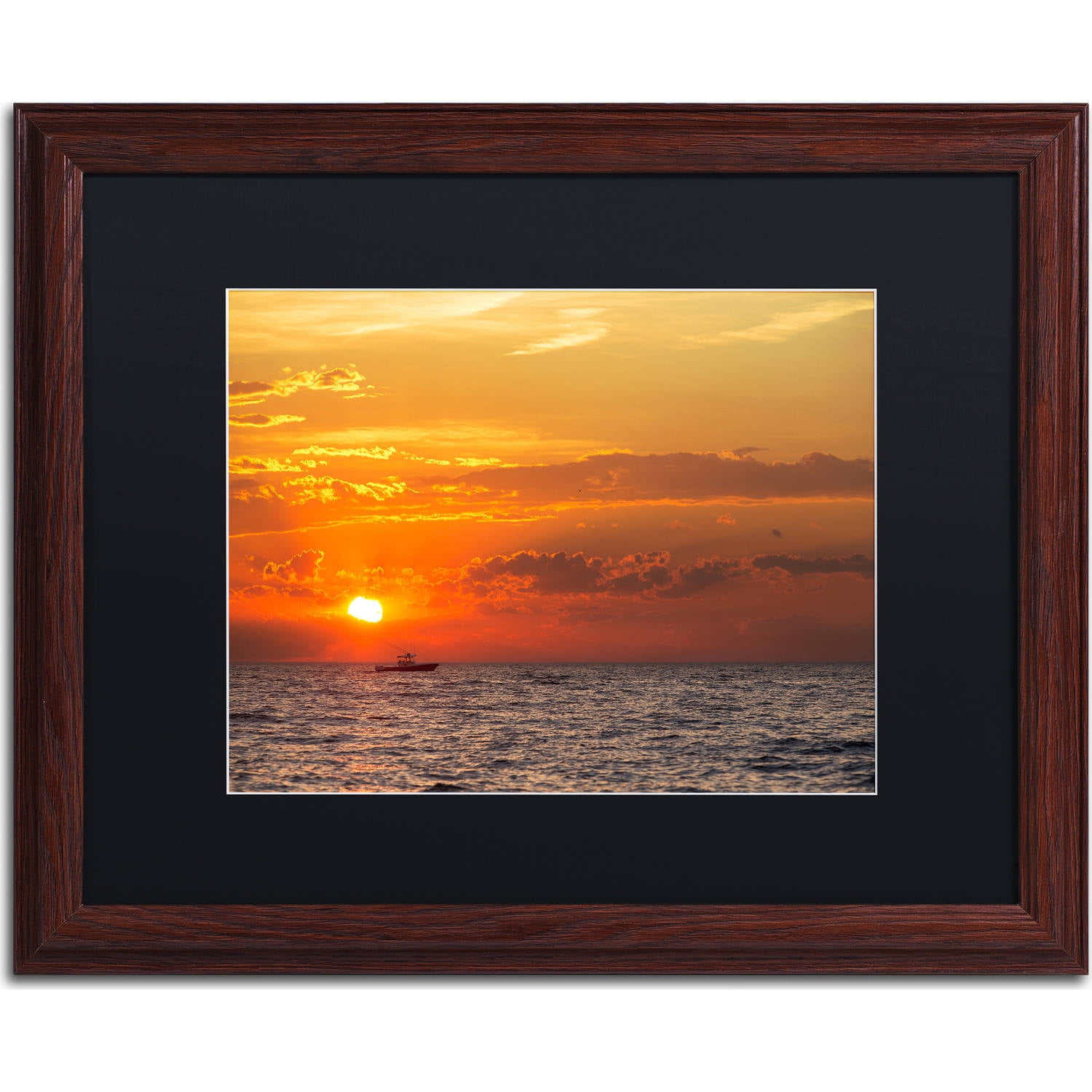 Trademark Fine Art "Fishing Boat Sunset" Canvas Art by Jason Shaffer, Black Matte, Wood Frame