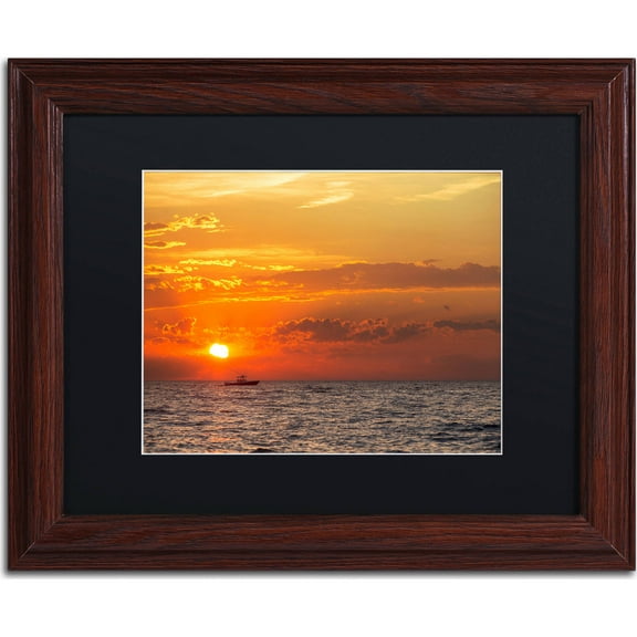 Trademark Fine Art "Fishing Boat Sunset" Canvas Art by Jason Shaffer, Black Matte, Wood Frame
