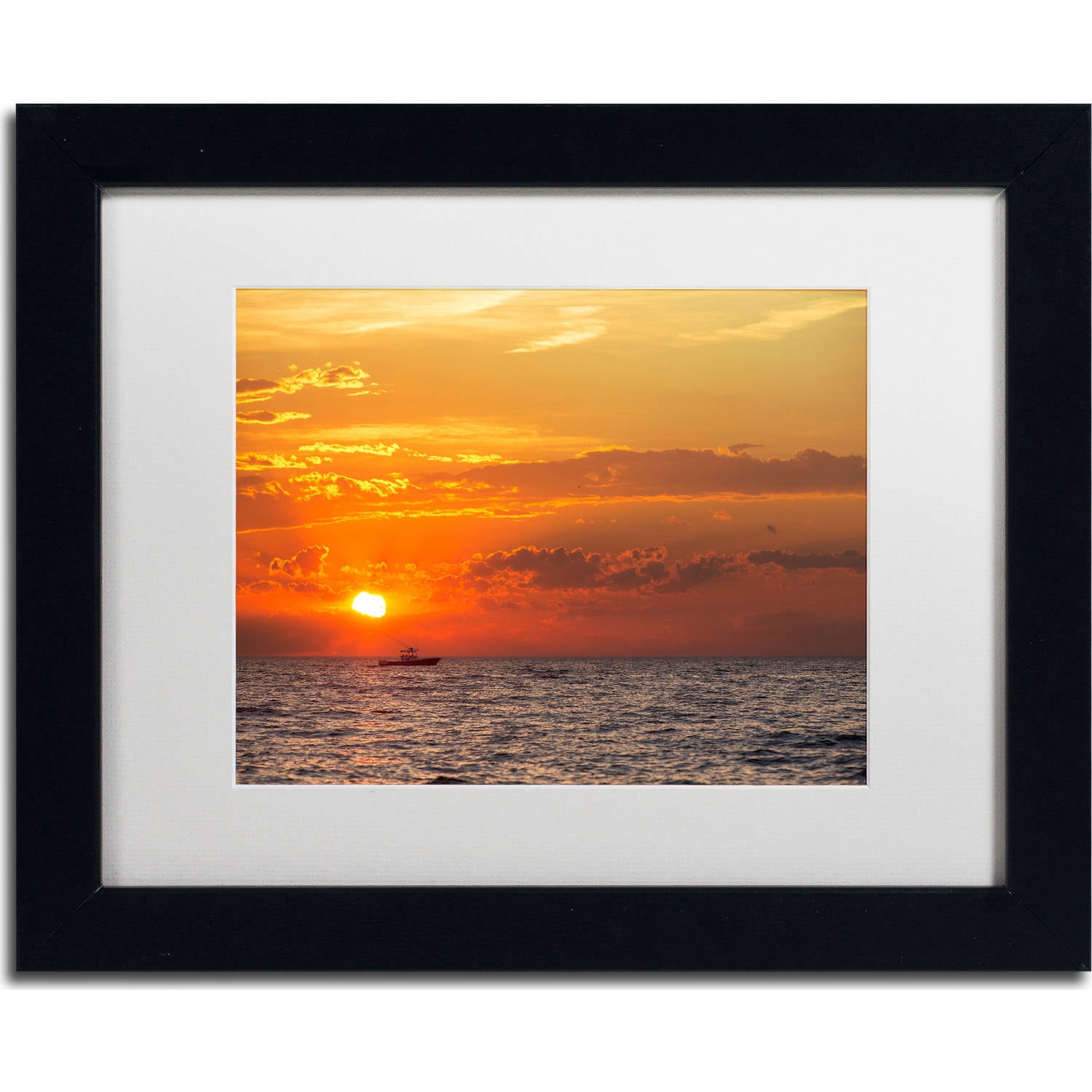 Trademark Fine Art "Fishing Boat Sunset" Canvas Art by Jason Shaffer, White Matte, Black Frame