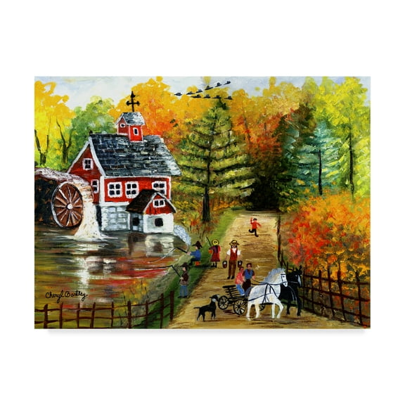 Trademark Fine Art 'Fishing by the Old Grist Mill' Canvas Art by Cheryl Bartley