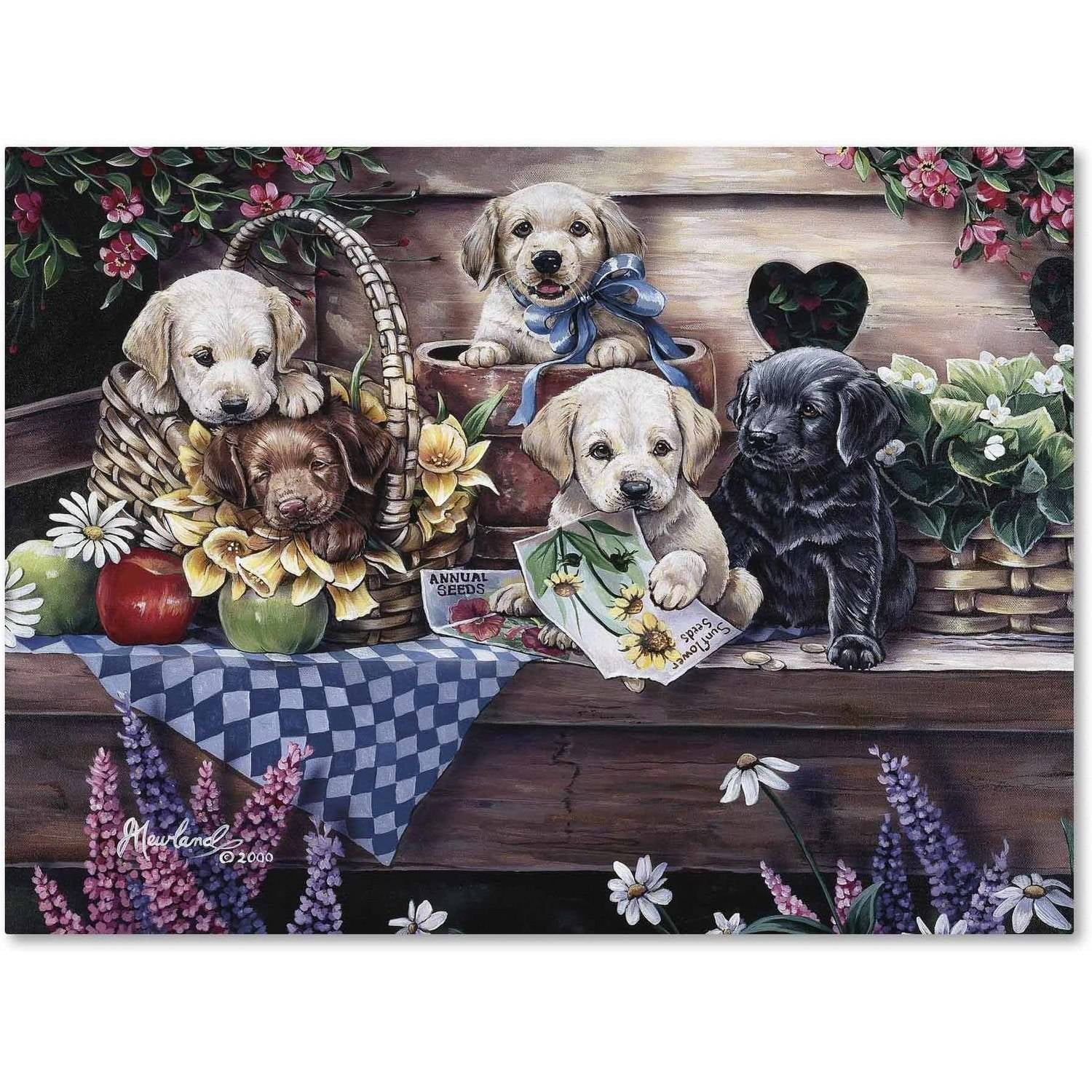 Trademark Fine Art 'Five Puppies' Canvas Art by Jenny Newland