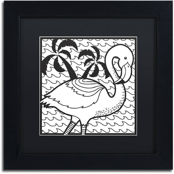 Trademark Fine Art "Flamingo" Canvas Art by Hello Angel, Black Matte, Black Frame