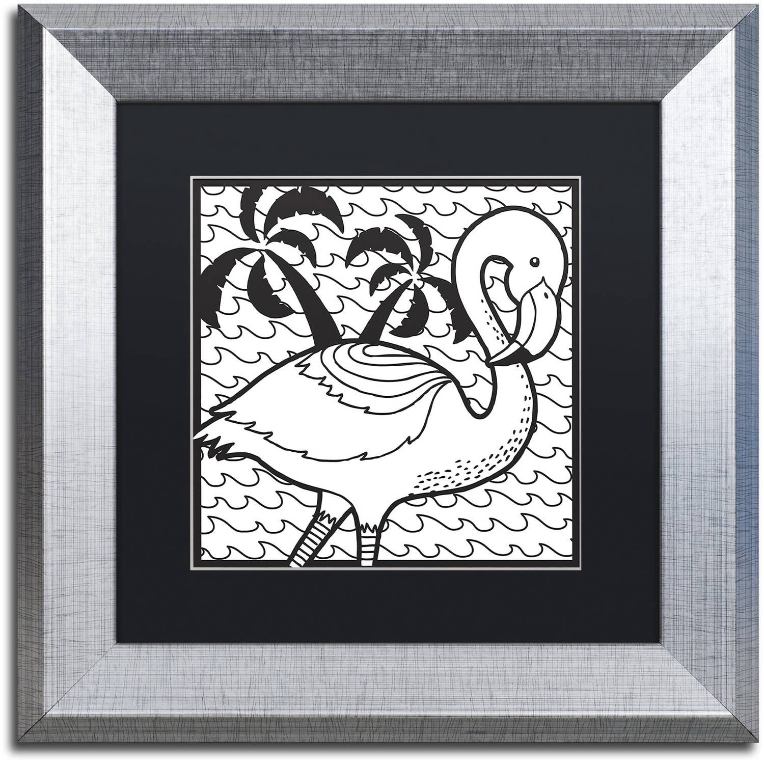 Trademark Fine Art "Flamingo" Canvas Art by Hello Angel, Black Matte, Silver Frame