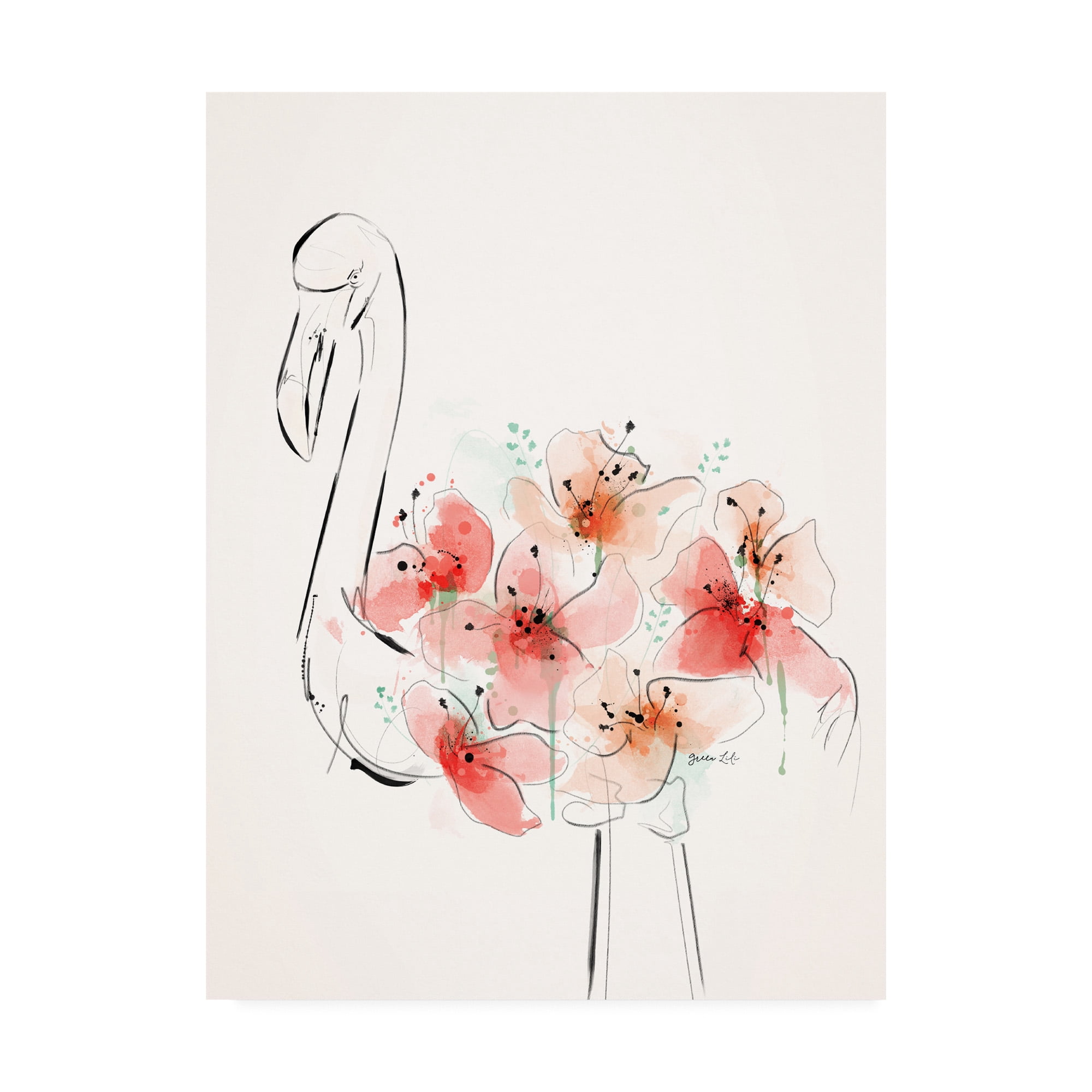 Trademark Fine Art 'Flamingo Flowers' Canvas Art by Green Lili