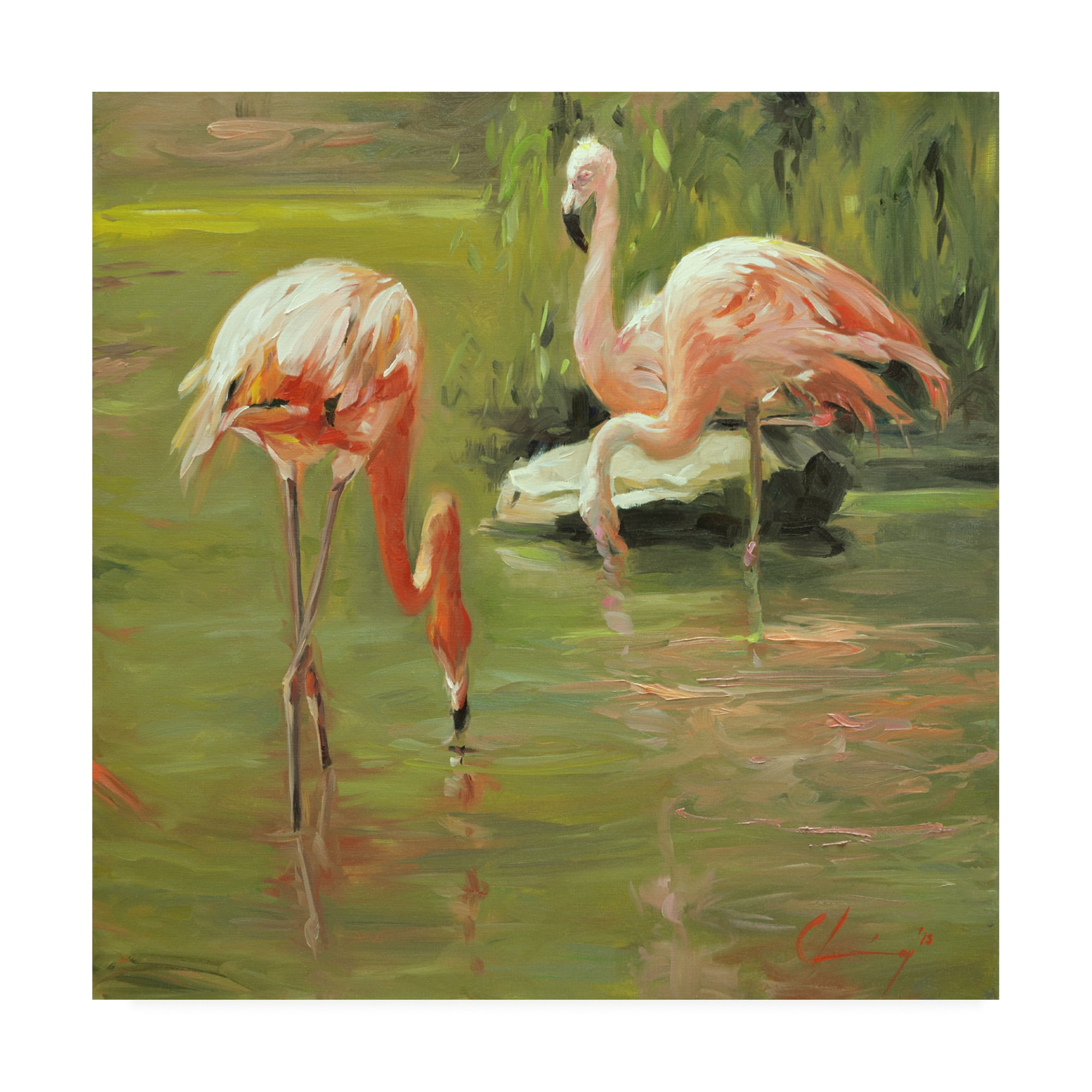 14" x 14" Pink Flamingos Gallery-Wrapped Canvas Art