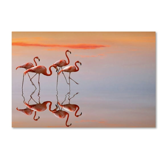 Trademark Fine Art 'Flamingo Parade' Canvas Art by Anna Cseresnjes