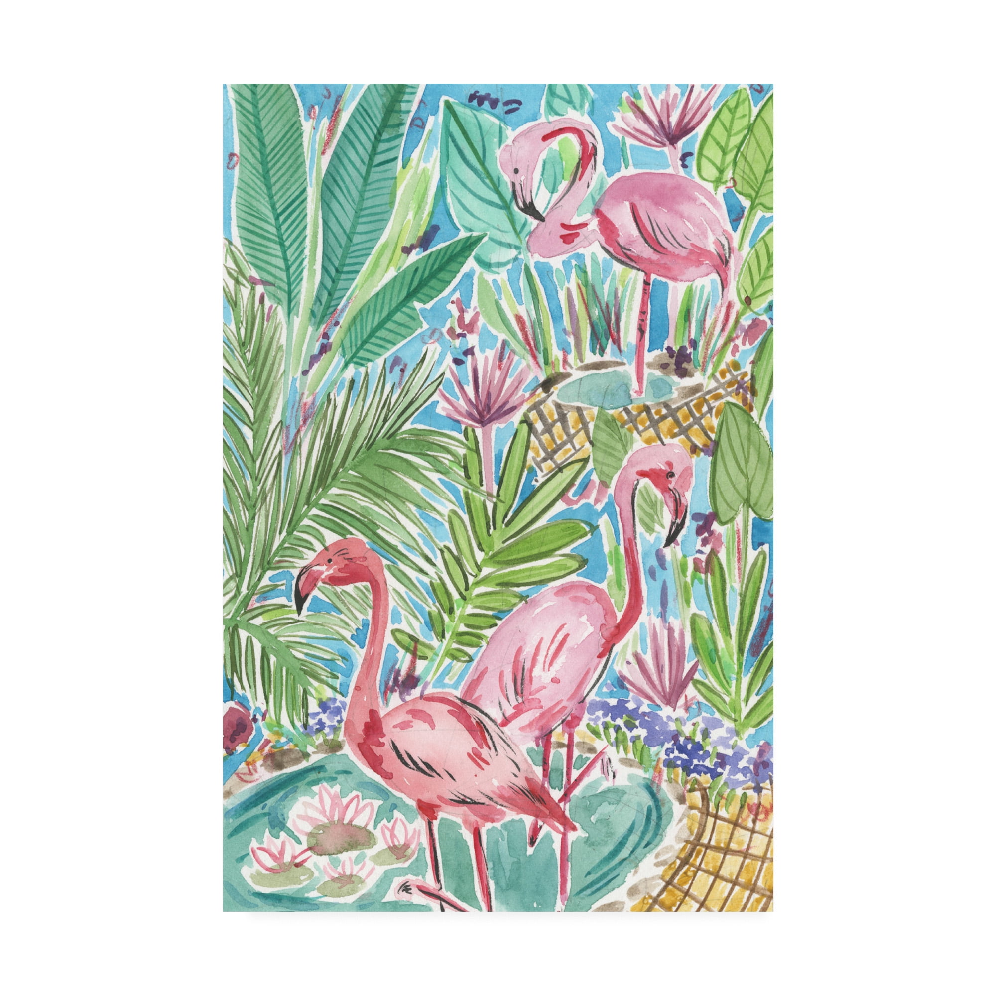 Colorful Tropical Flamingo Paradise Canvas Art, 22 x 32