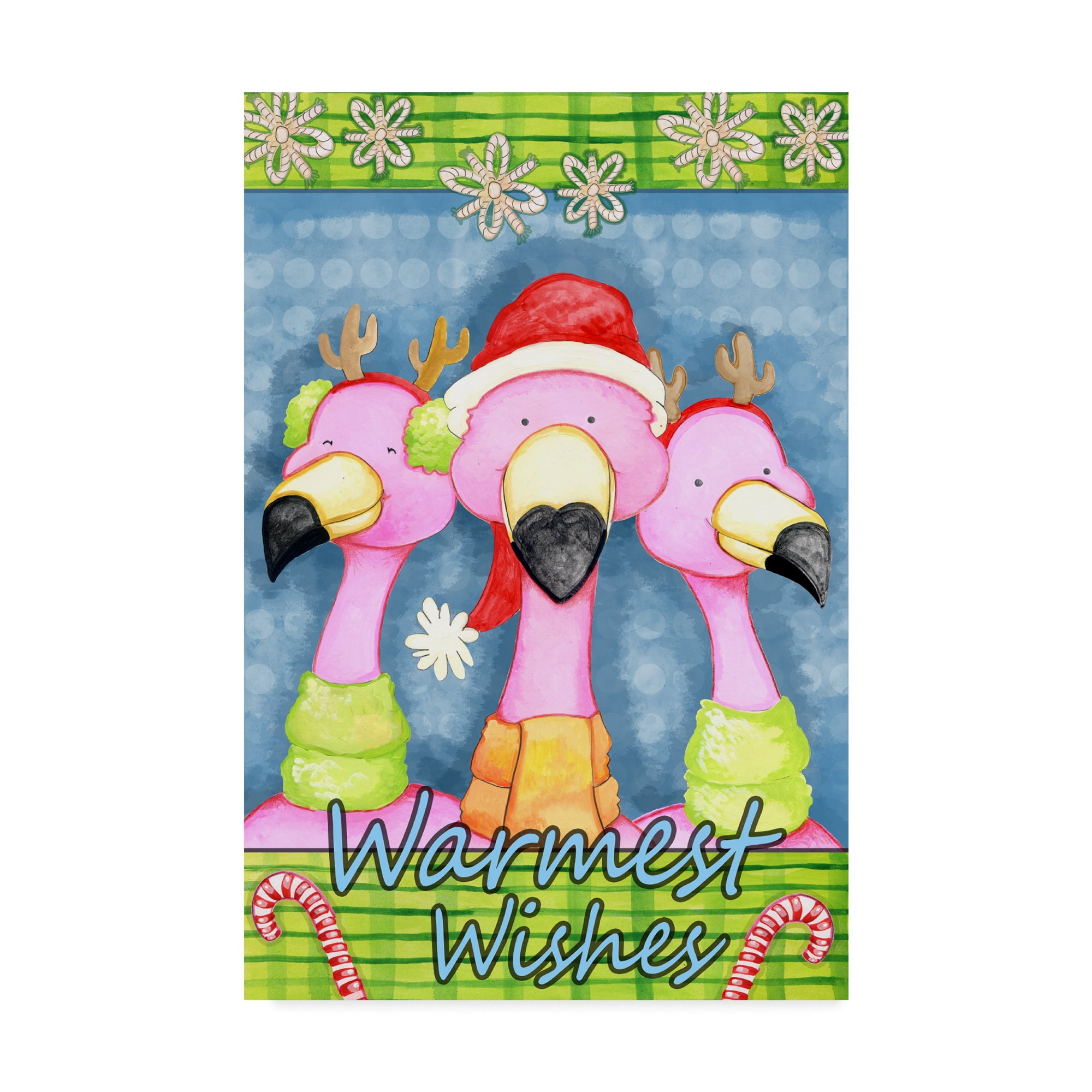 Warmest Wishes Pink Flamingo Canvas Art with Blue Background