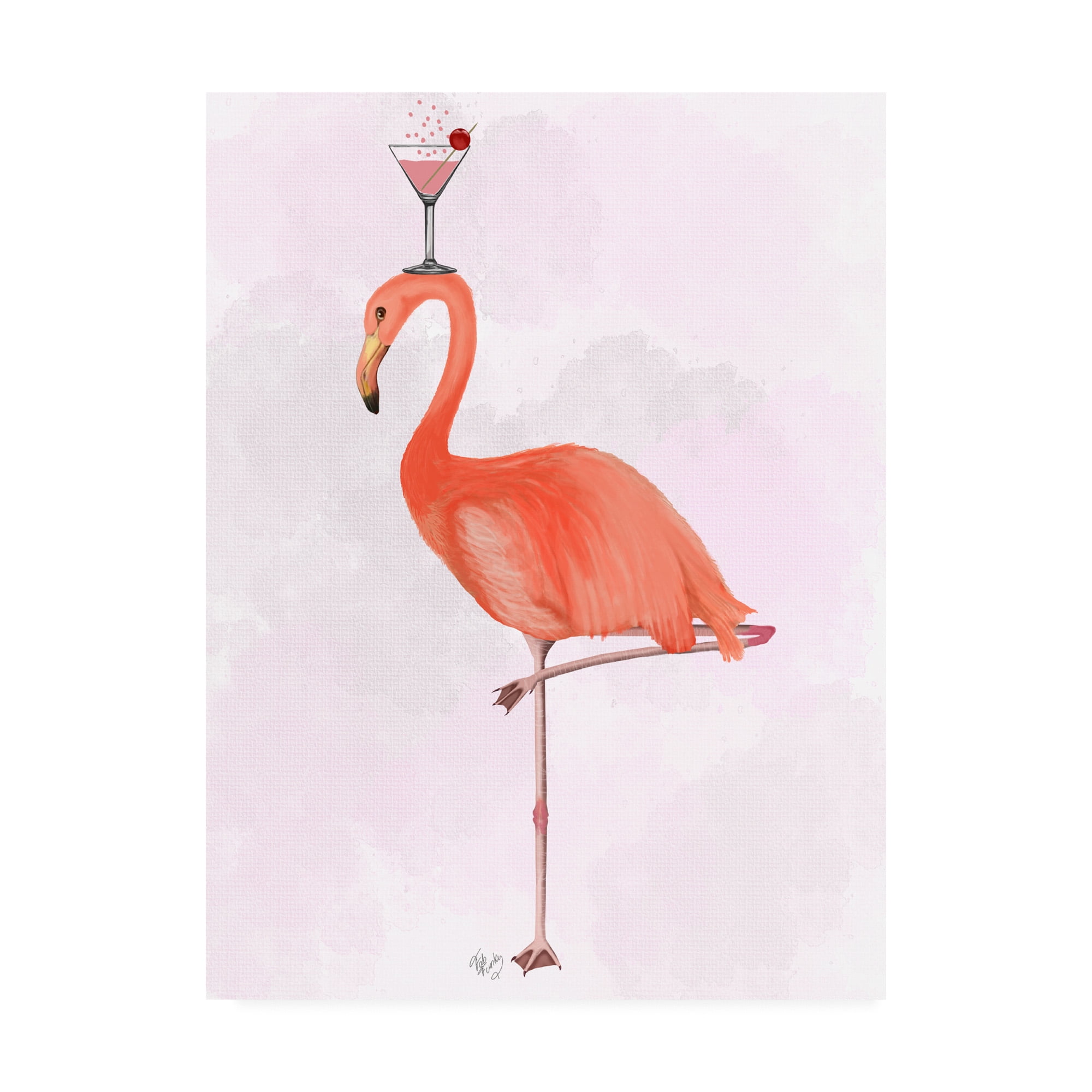 Pink Flamingo with Cocktail Canvas Art, 24 x 32 inches