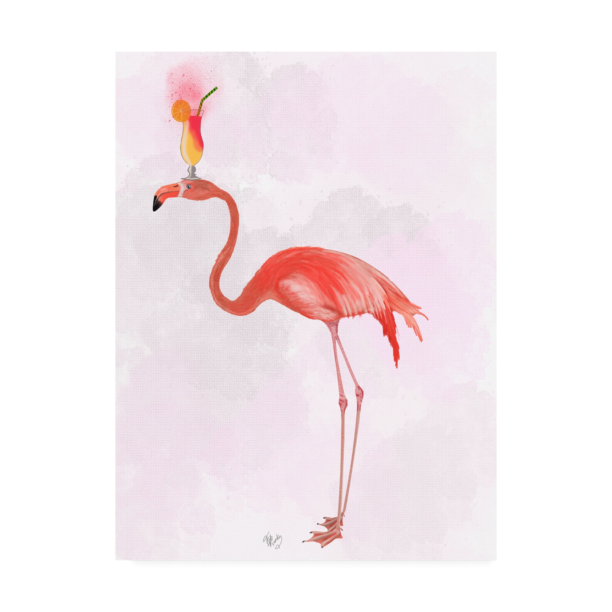 Pink Flamingo with Cocktail Abstract Canvas Art, 14 x 19