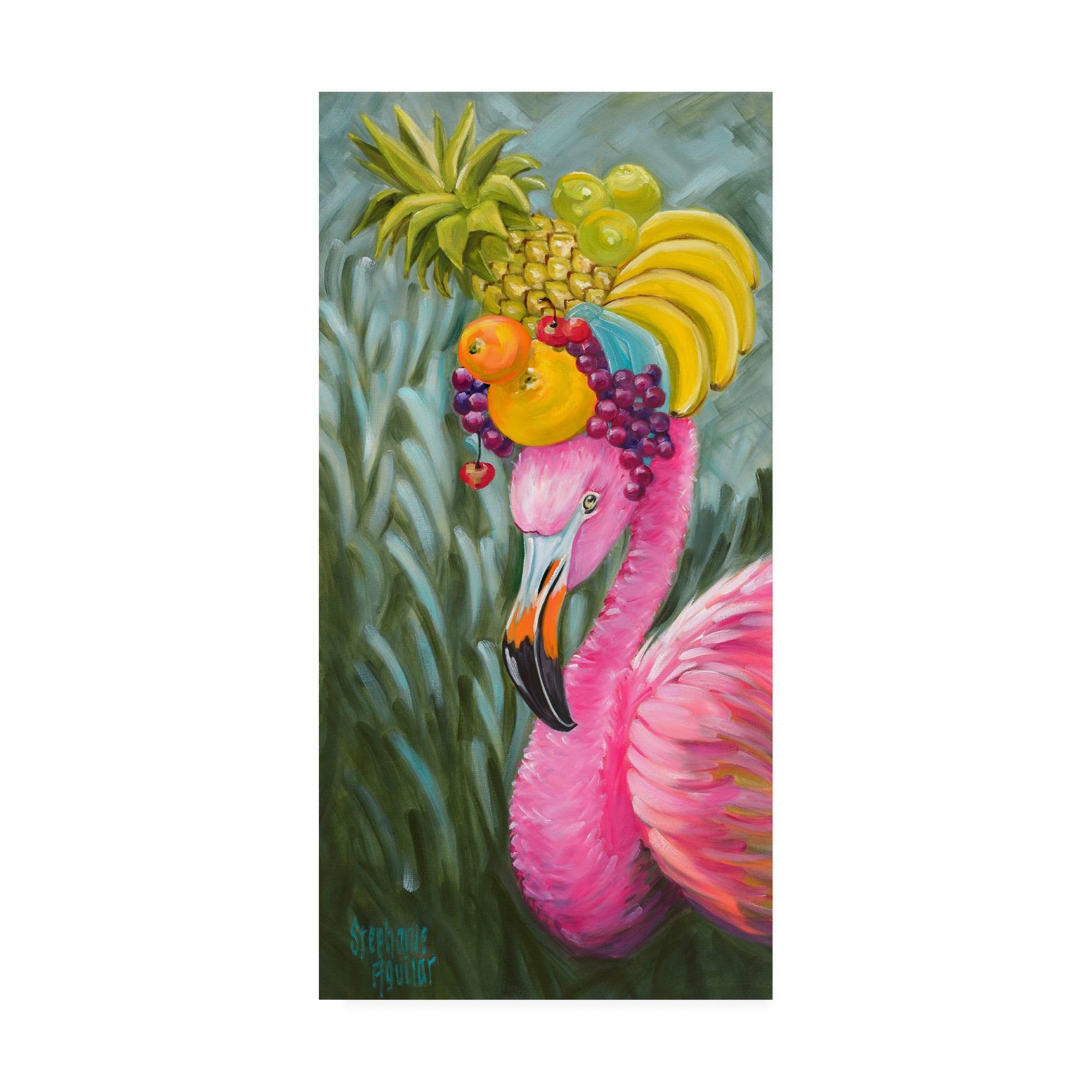 Trademark Fine Art 'Flamingo with Fruit Baskets' Canvas Art by Stephanie Aguila