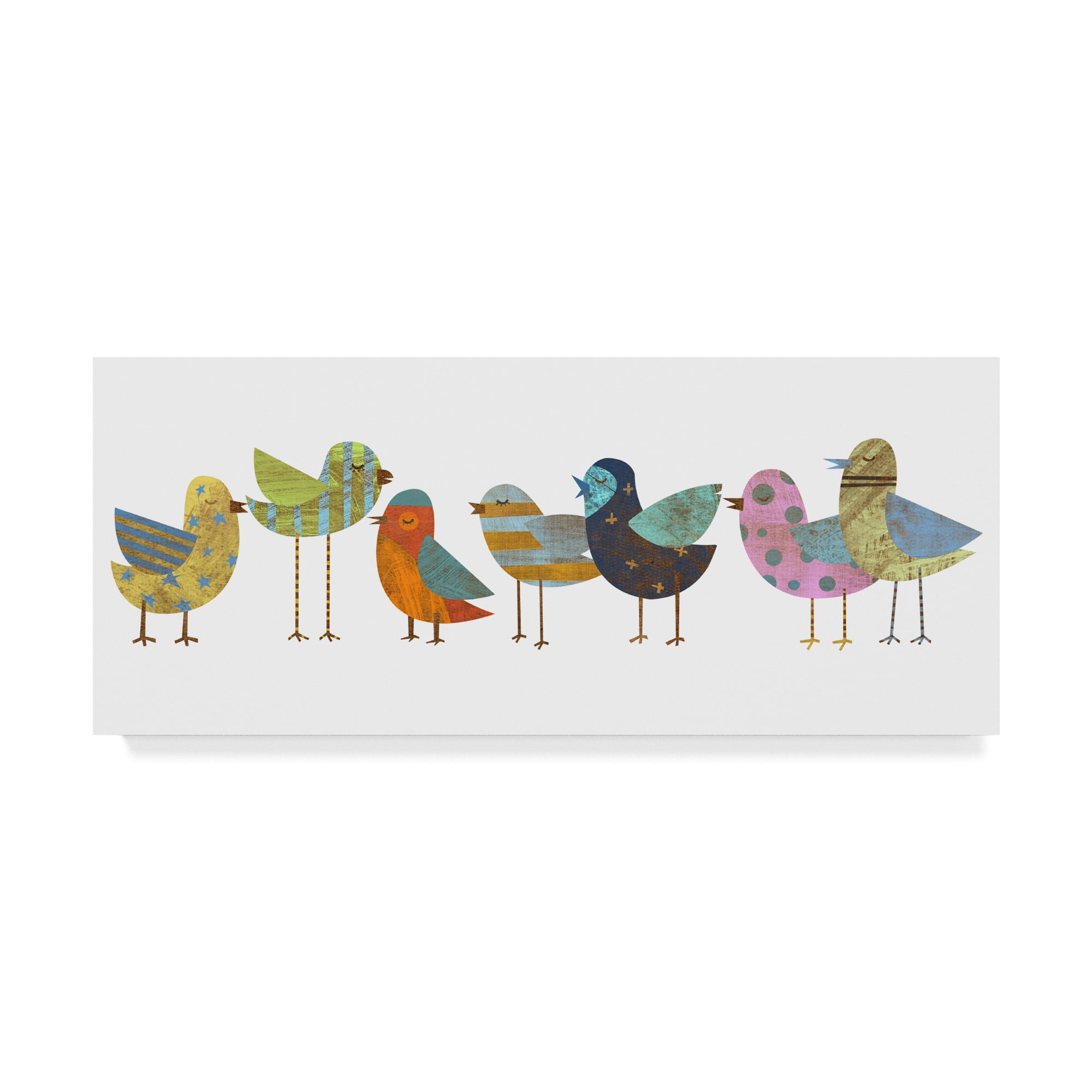 Colorful Birds on White Wood-Framed Modern Canvas Art