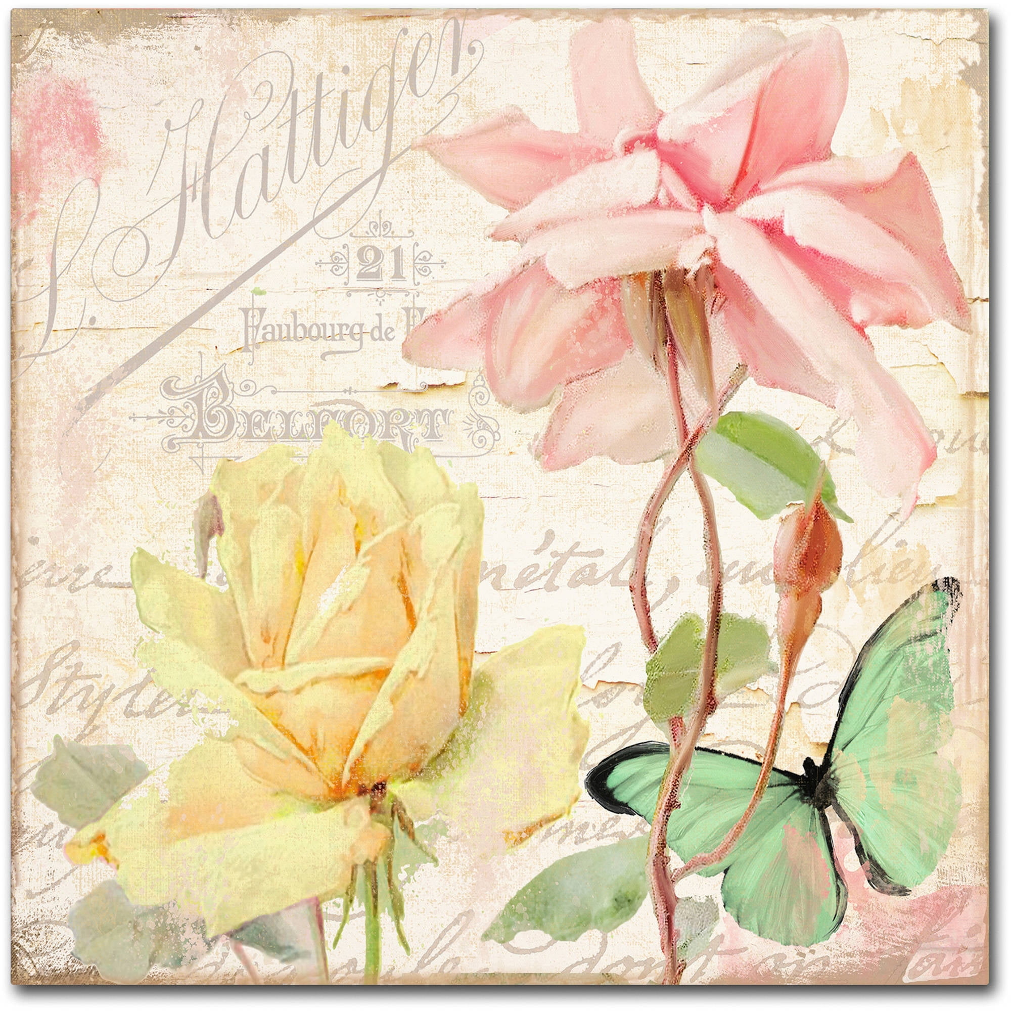 Florabella IV Framed Canvas Art with Pink and Yellow Flowers