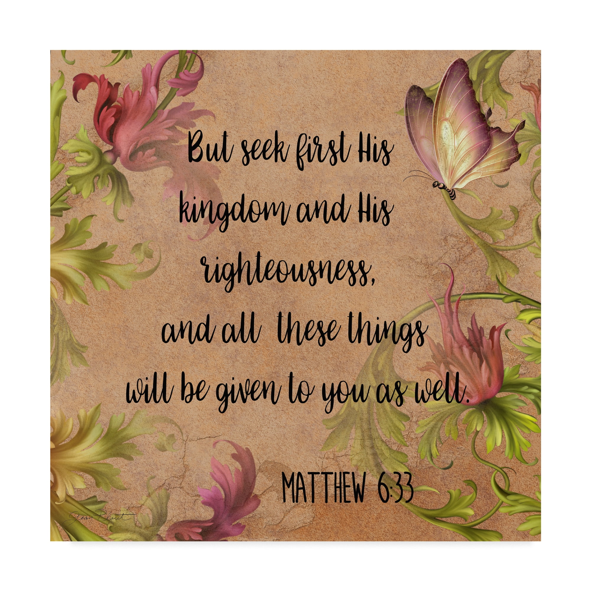 Floral Bible Verse Wall Art with Wood Frame, 24x24 Inches
