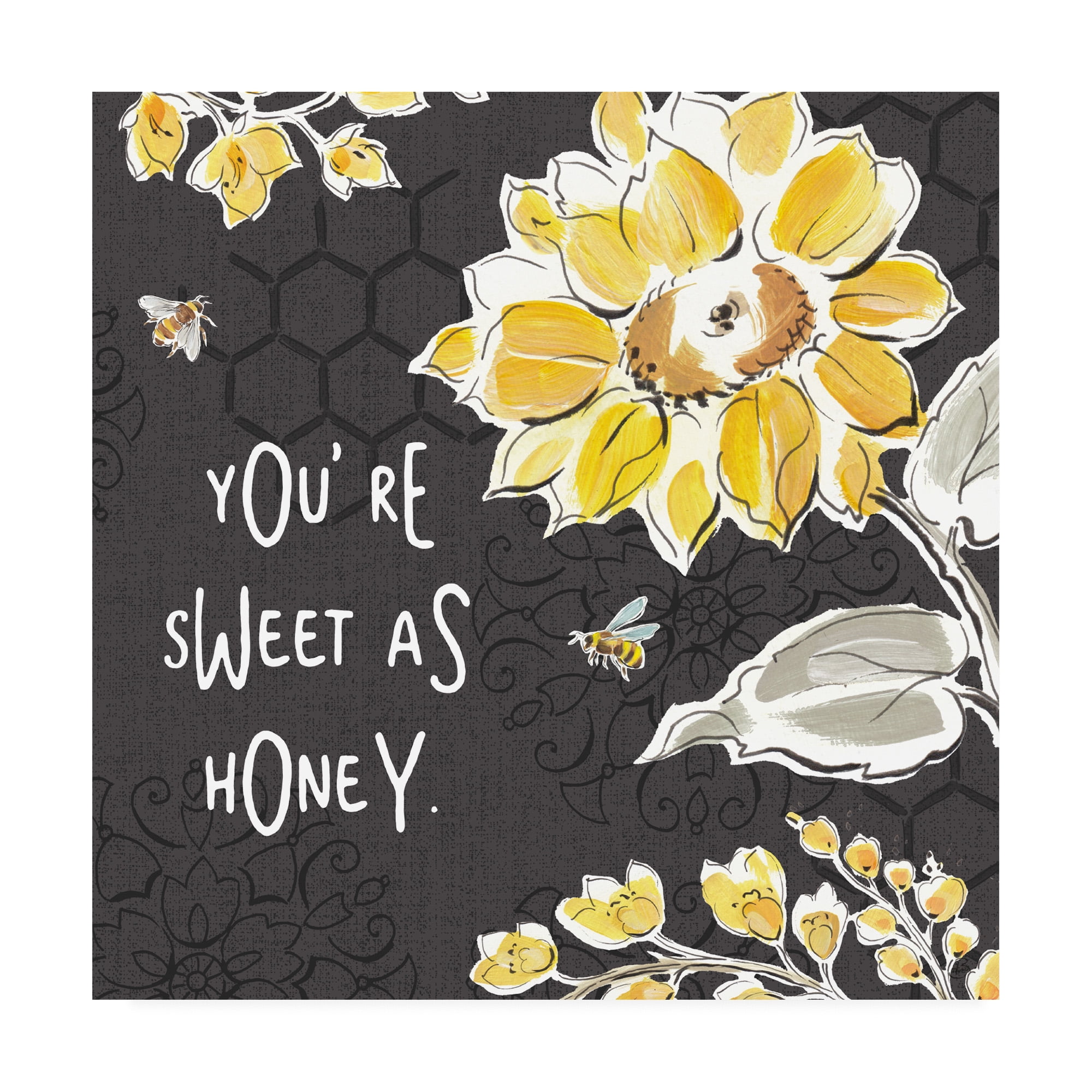 Trademark Fine Art Floral Canvas Art ' Bee Happy III Black ' by Daphne Brissonnet