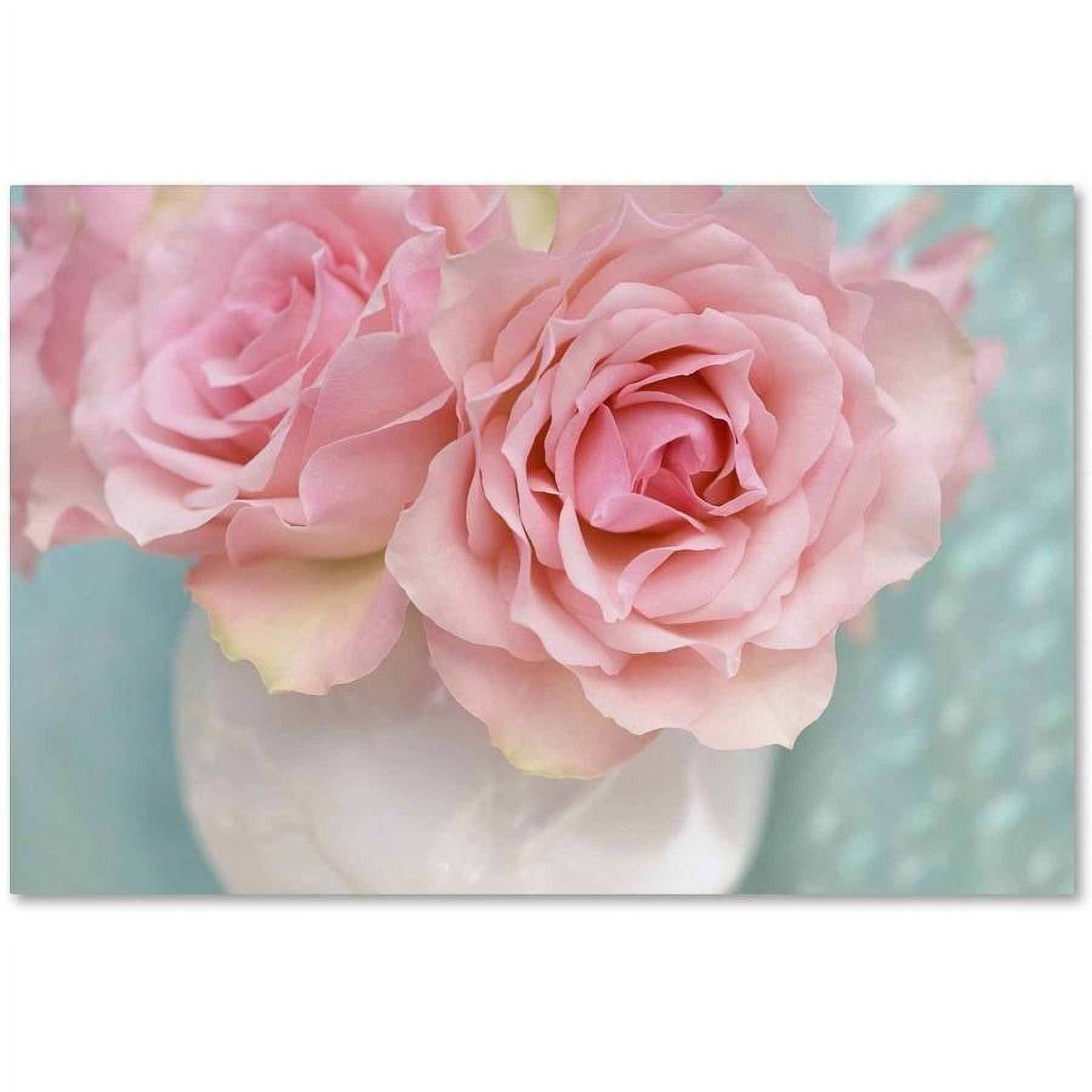 Pink Rose Bouquet Abstract Canvas Art with Wooden Frame