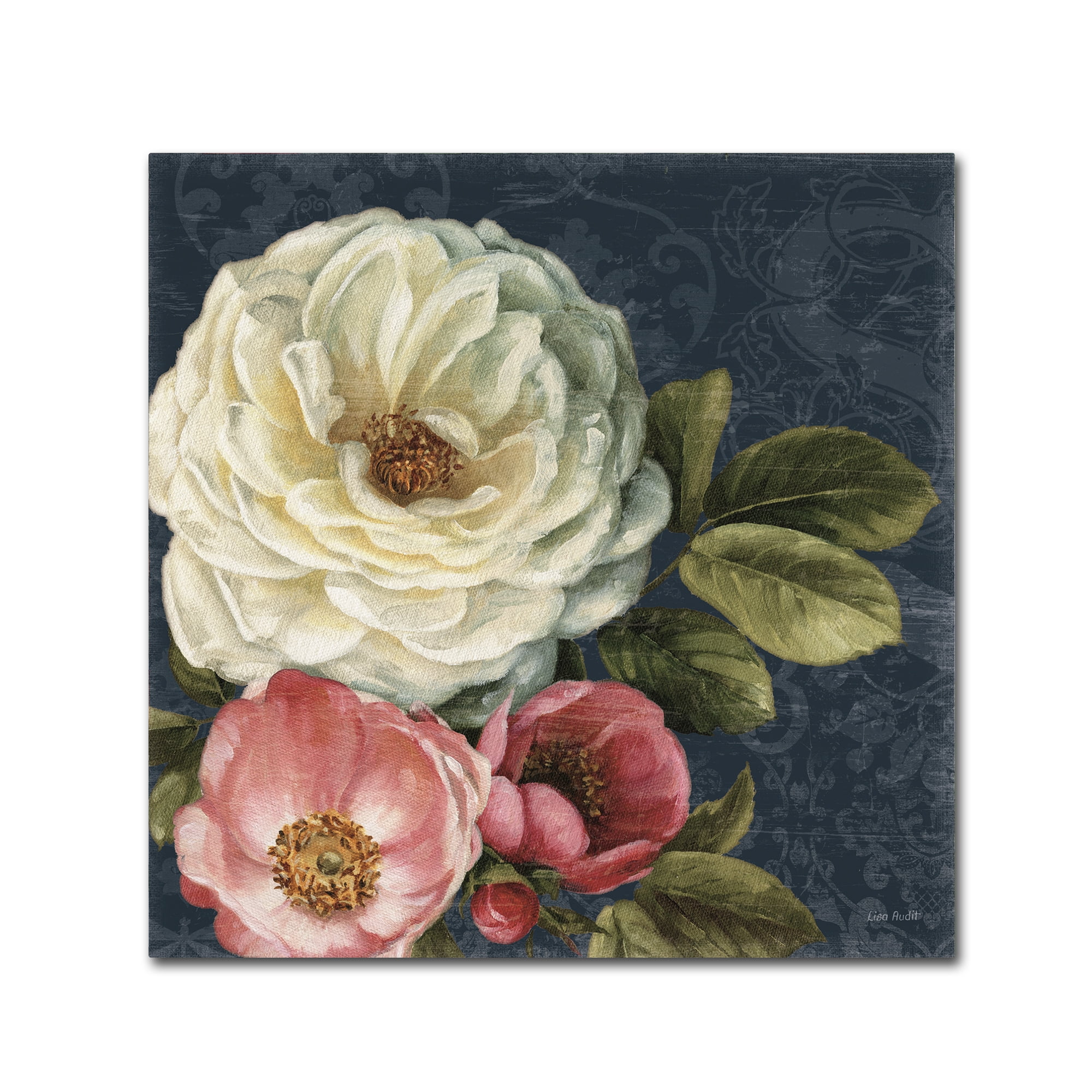 Trademark Fine Art 'Floral Damask II on Indigo' Canvas Art by Lisa Audit