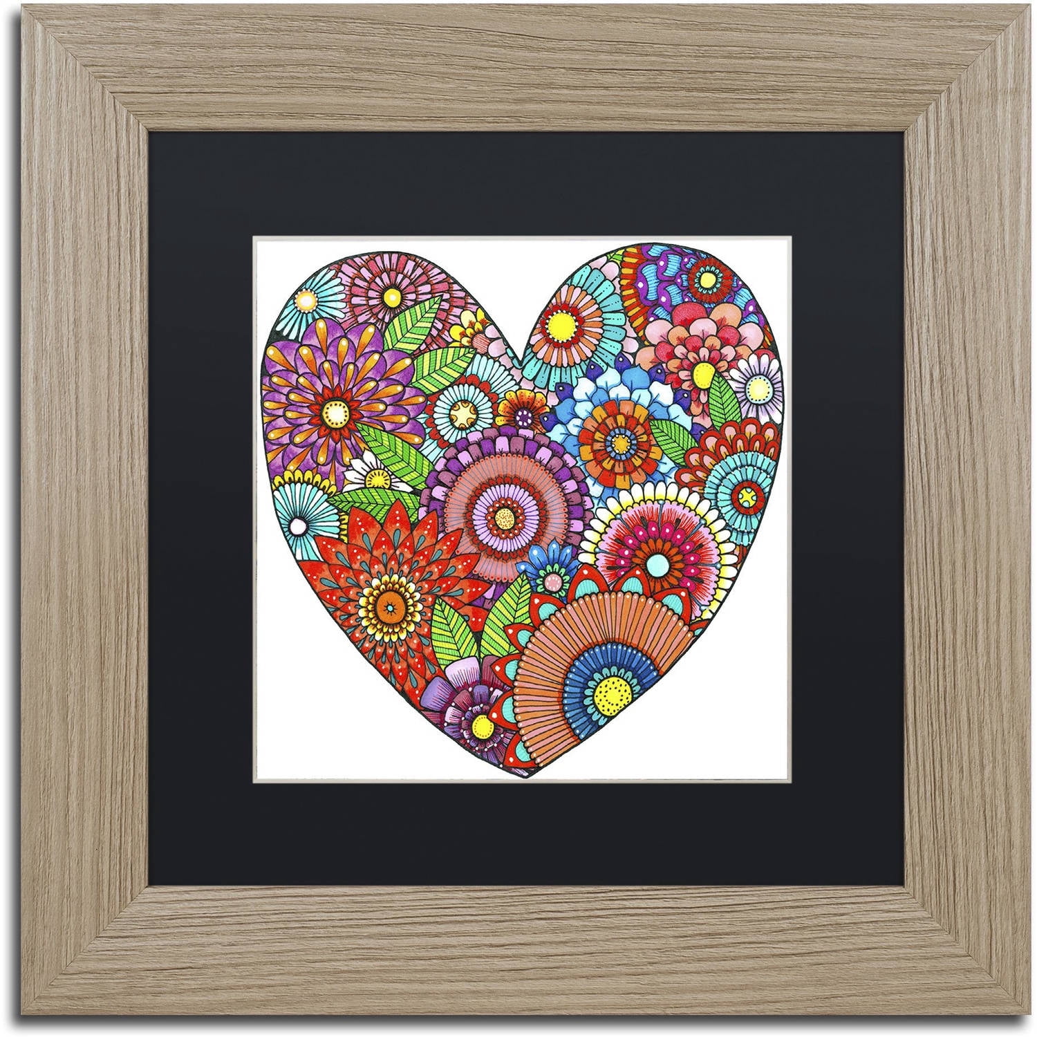 Trademark Fine Art "Floral Heart" Canvas Art by Hello Angel, Black Matte, Birch Frame