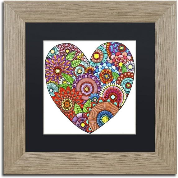 Trademark Fine Art "Floral Heart" Canvas Art by Hello Angel, Black Matte, Birch Frame