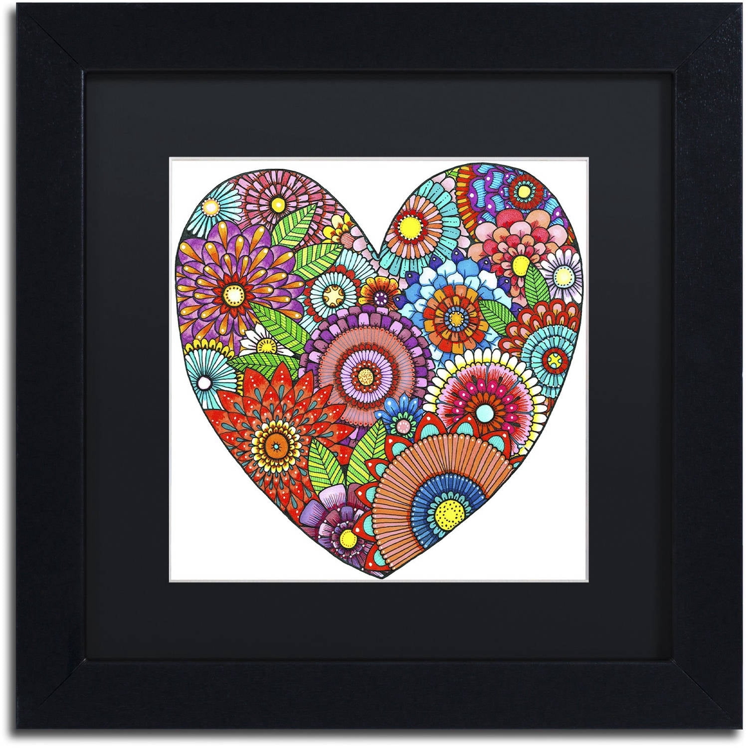 Trademark Fine Art "Floral Heart" Canvas Art by Hello Angel, Black Matte, Black Frame